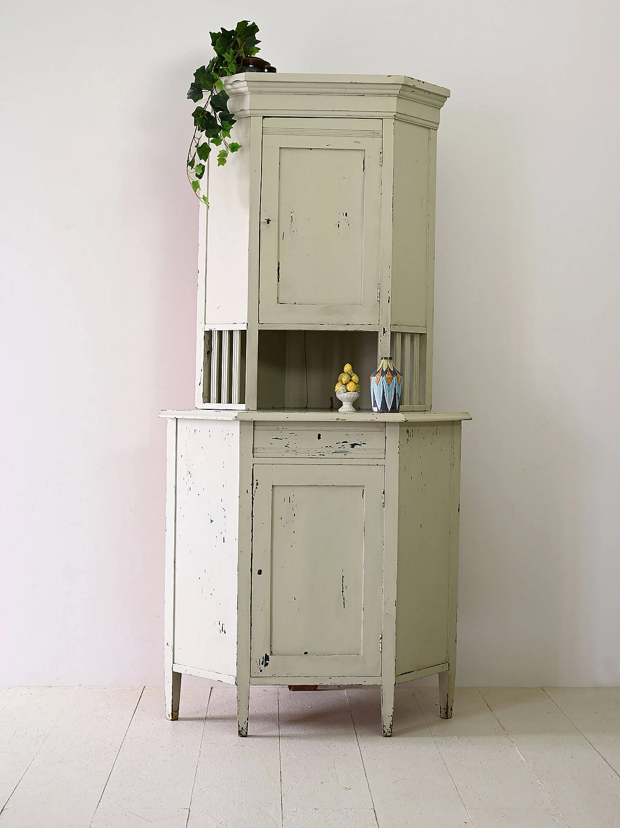 Scandinavian white painted wood corner cabinet, 1930s 1