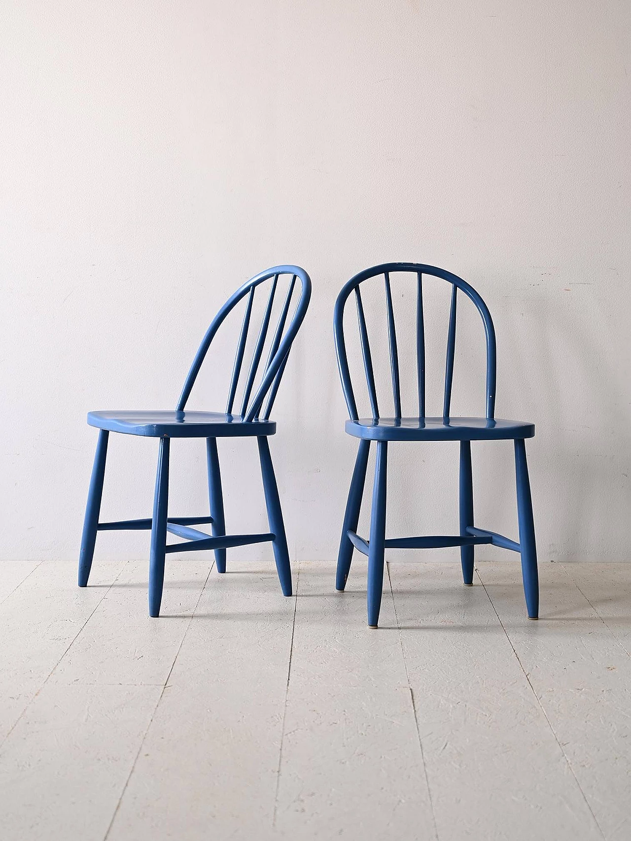 Pair of Scandinavian blue wood chairs, 1960s 1