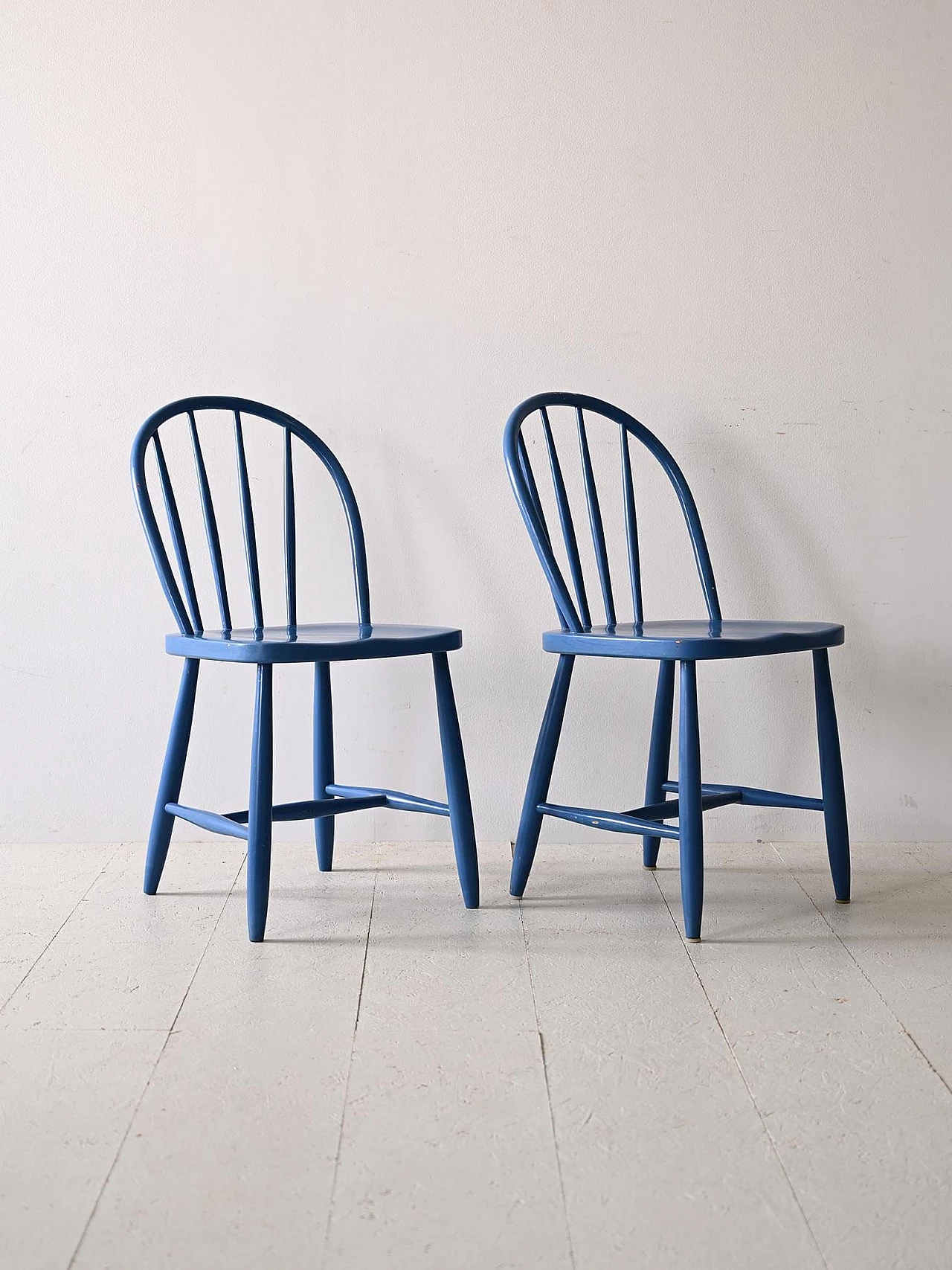 Pair of Scandinavian blue wood chairs, 1960s 2
