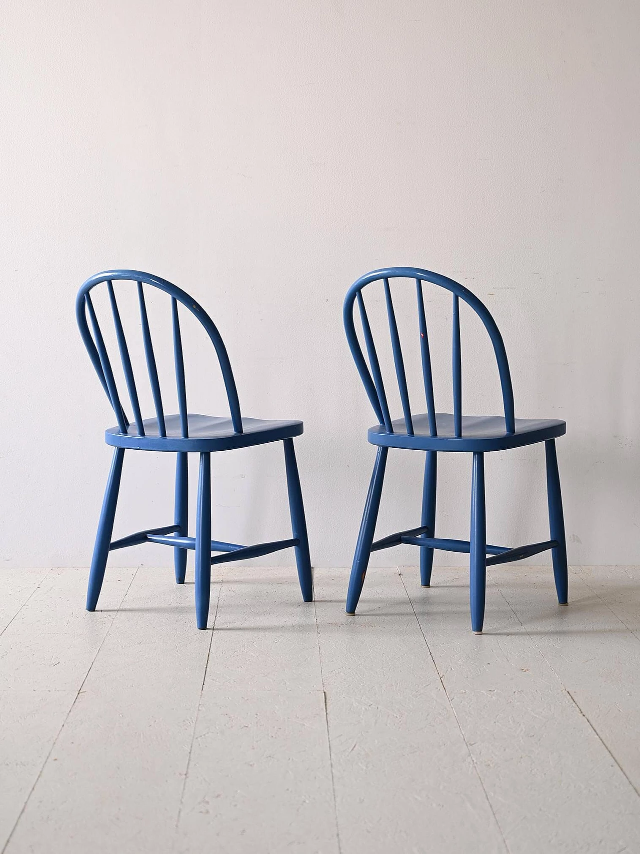 Pair of Scandinavian blue wood chairs, 1960s 3