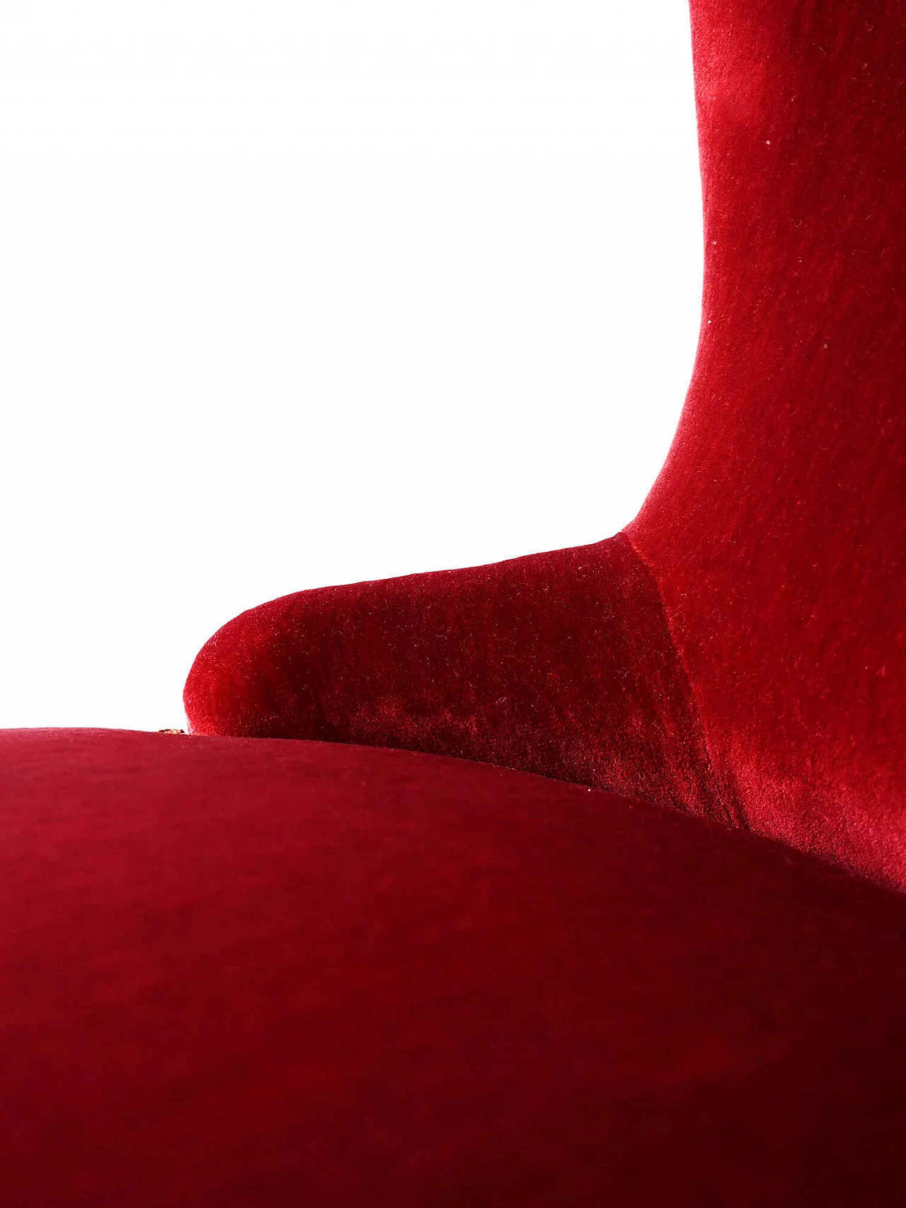 Scandinavian wood and red velvet armchair, 1940s 6