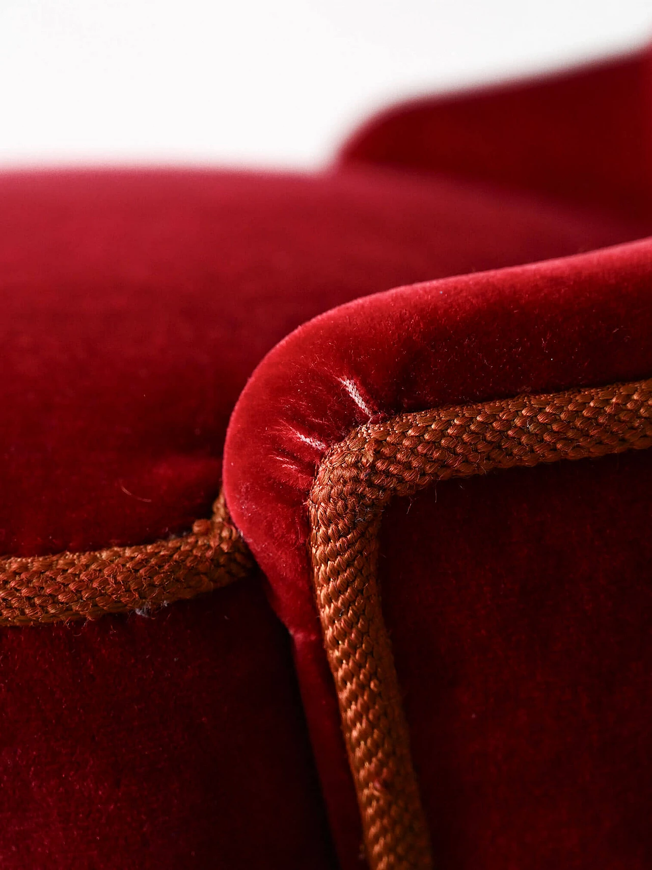 Scandinavian wood and red velvet armchair, 1940s 9