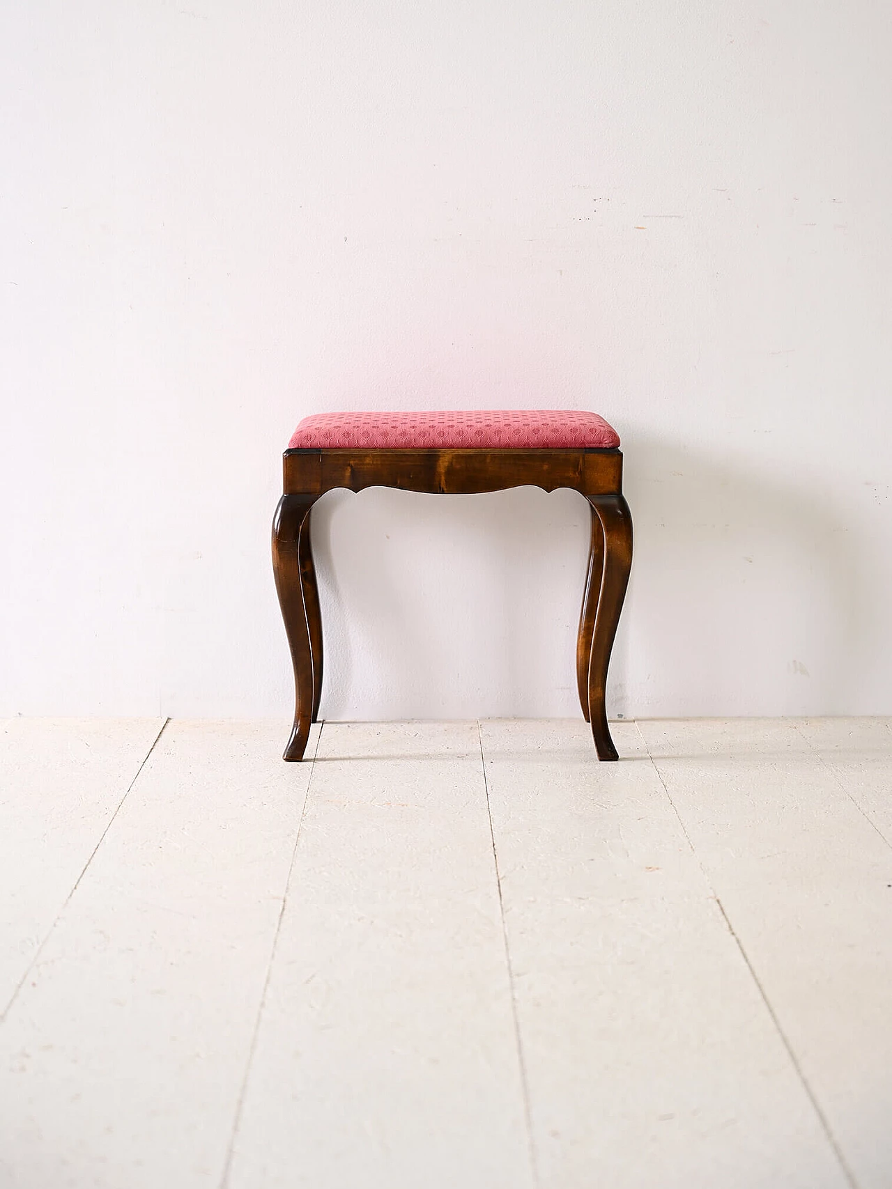 Scandinavian wooden stool with red fabric seat, 1960s 1