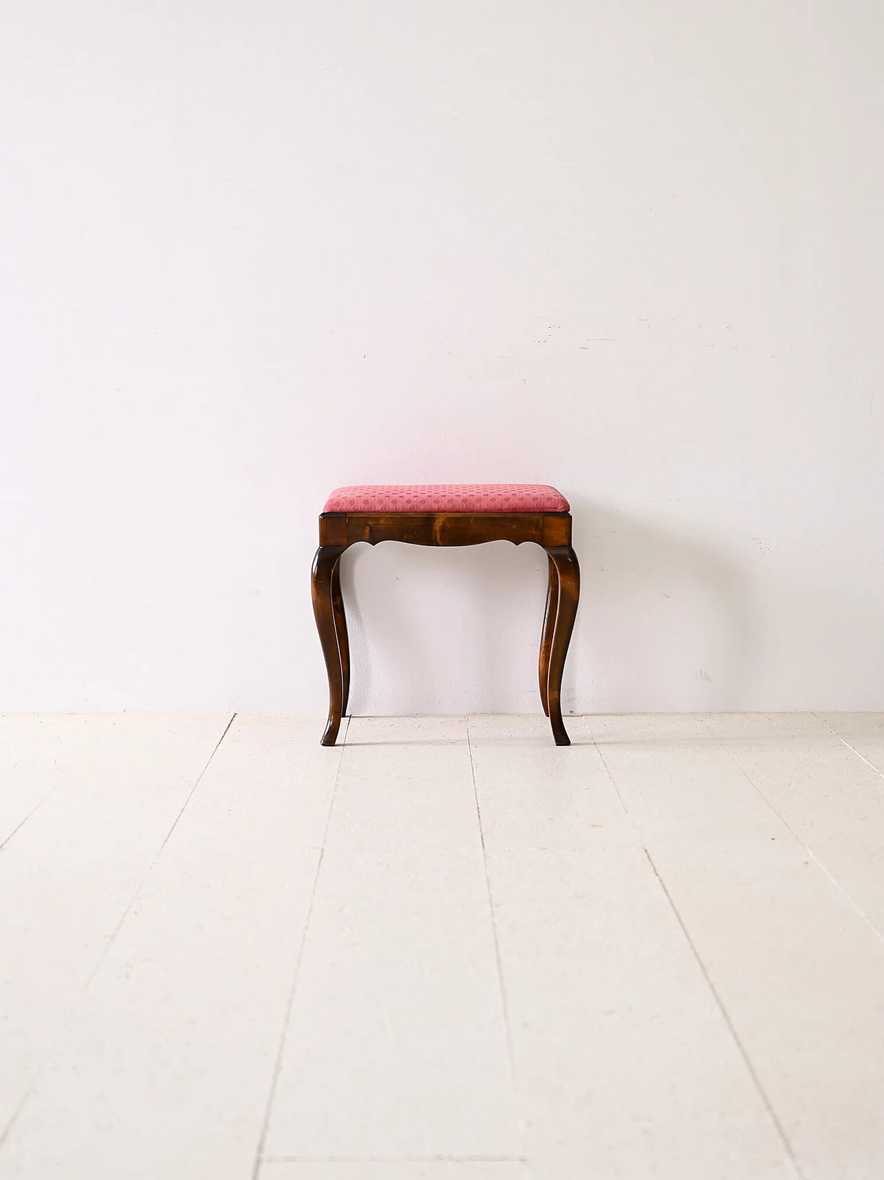 Scandinavian wooden stool with red fabric seat, 1960s 2