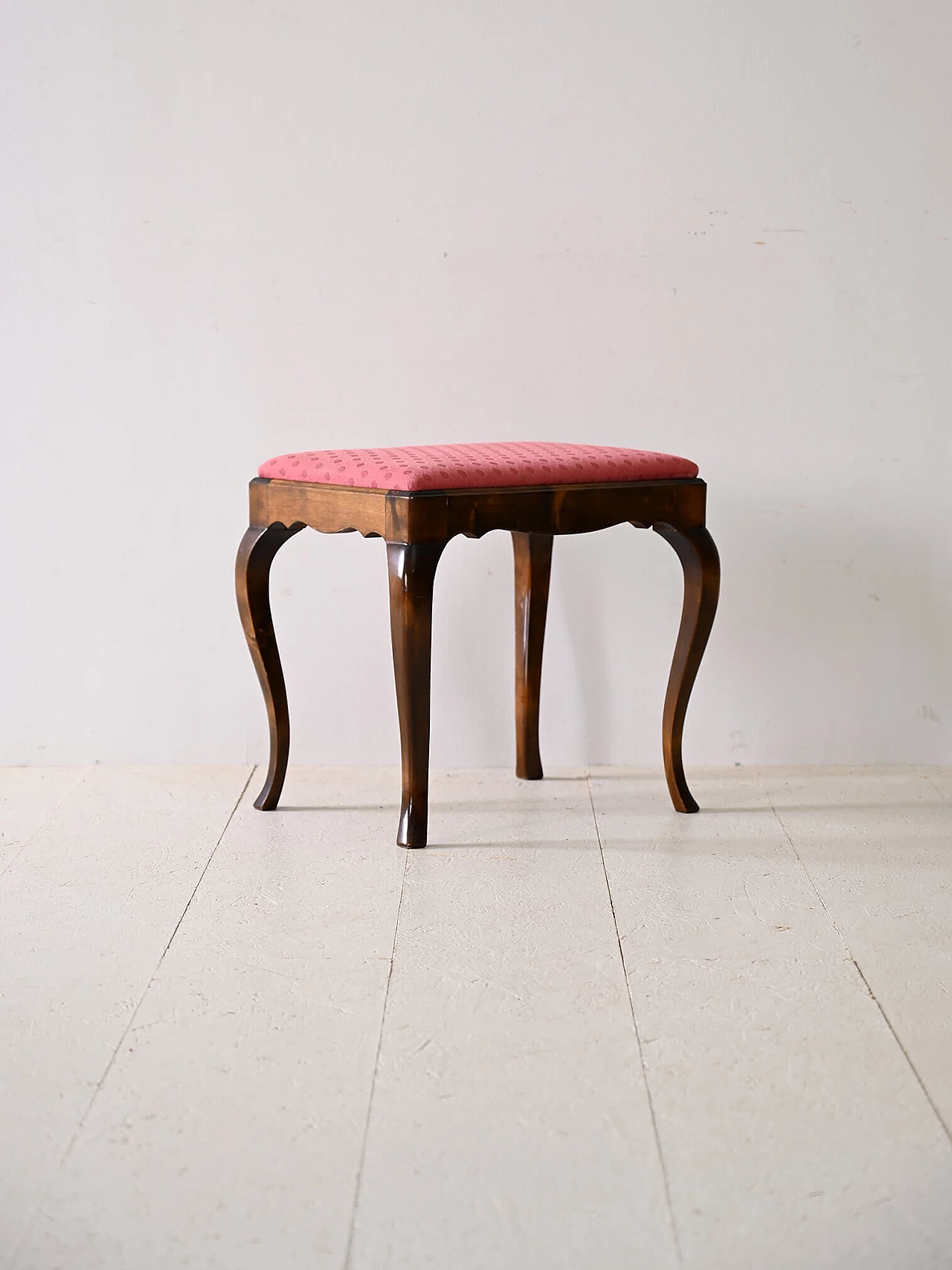 Scandinavian wooden stool with red fabric seat, 1960s 3