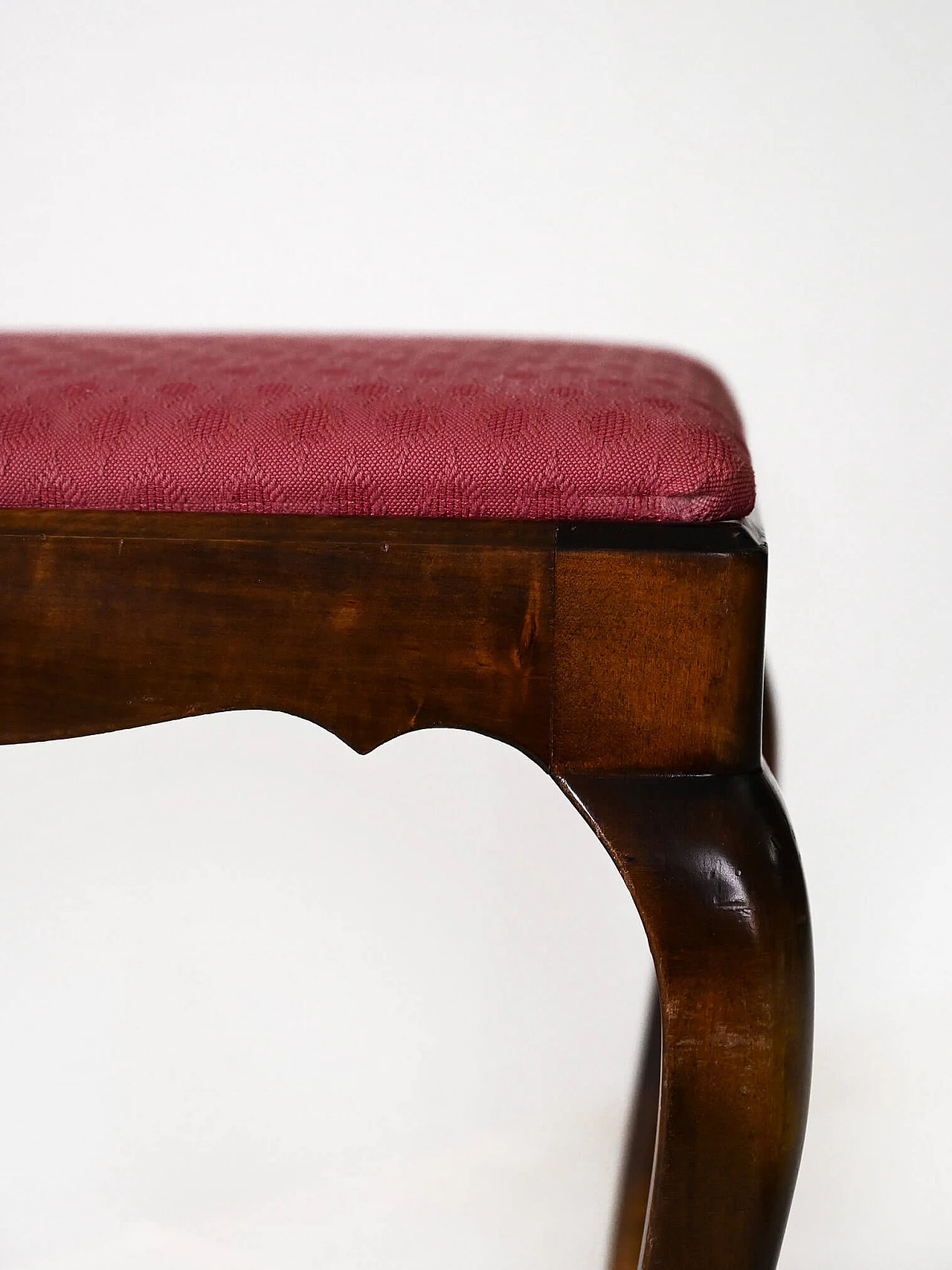 Scandinavian wooden stool with red fabric seat, 1960s 8