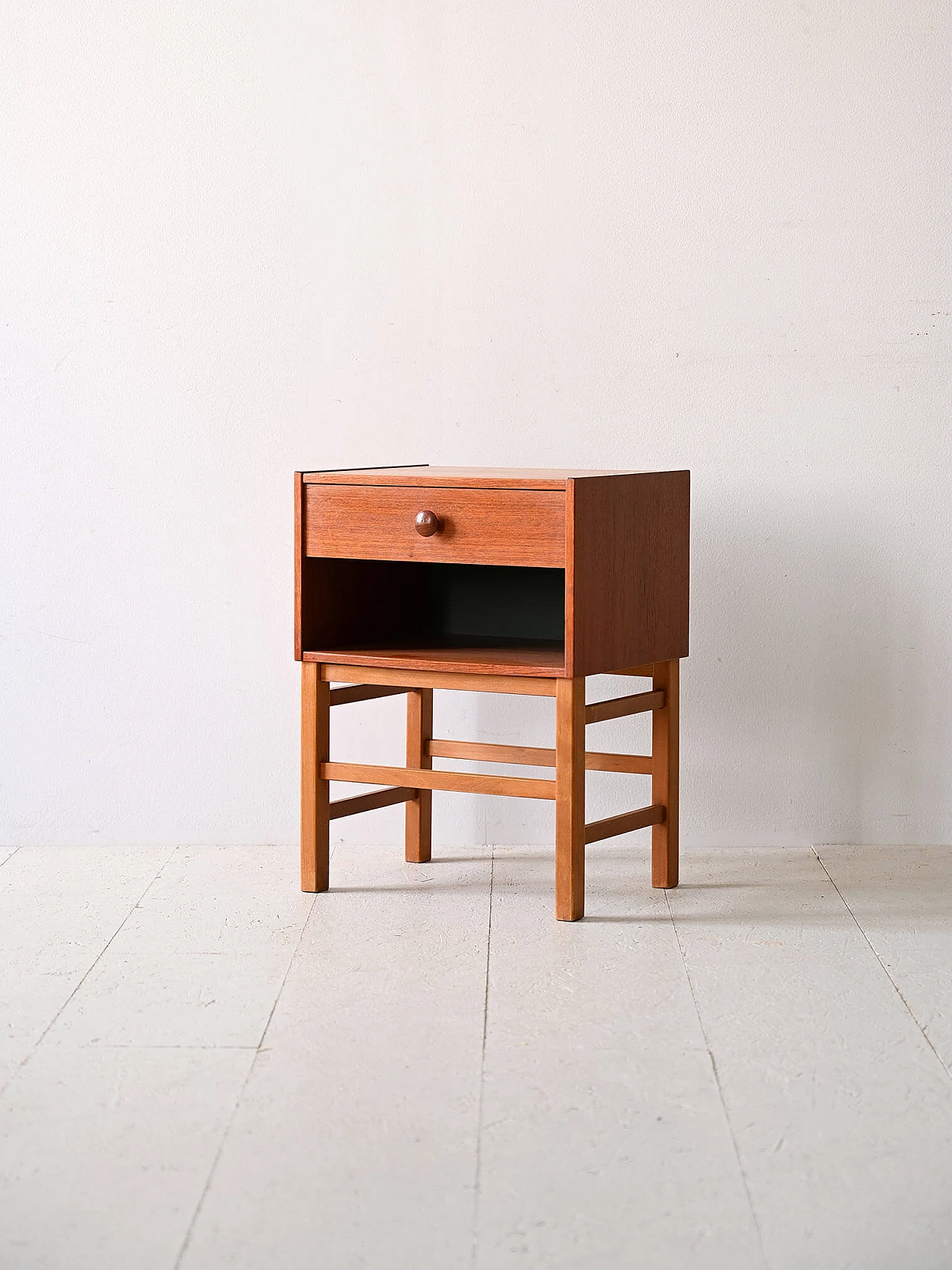 Swedish squared wooden bedside table, 1960s 1