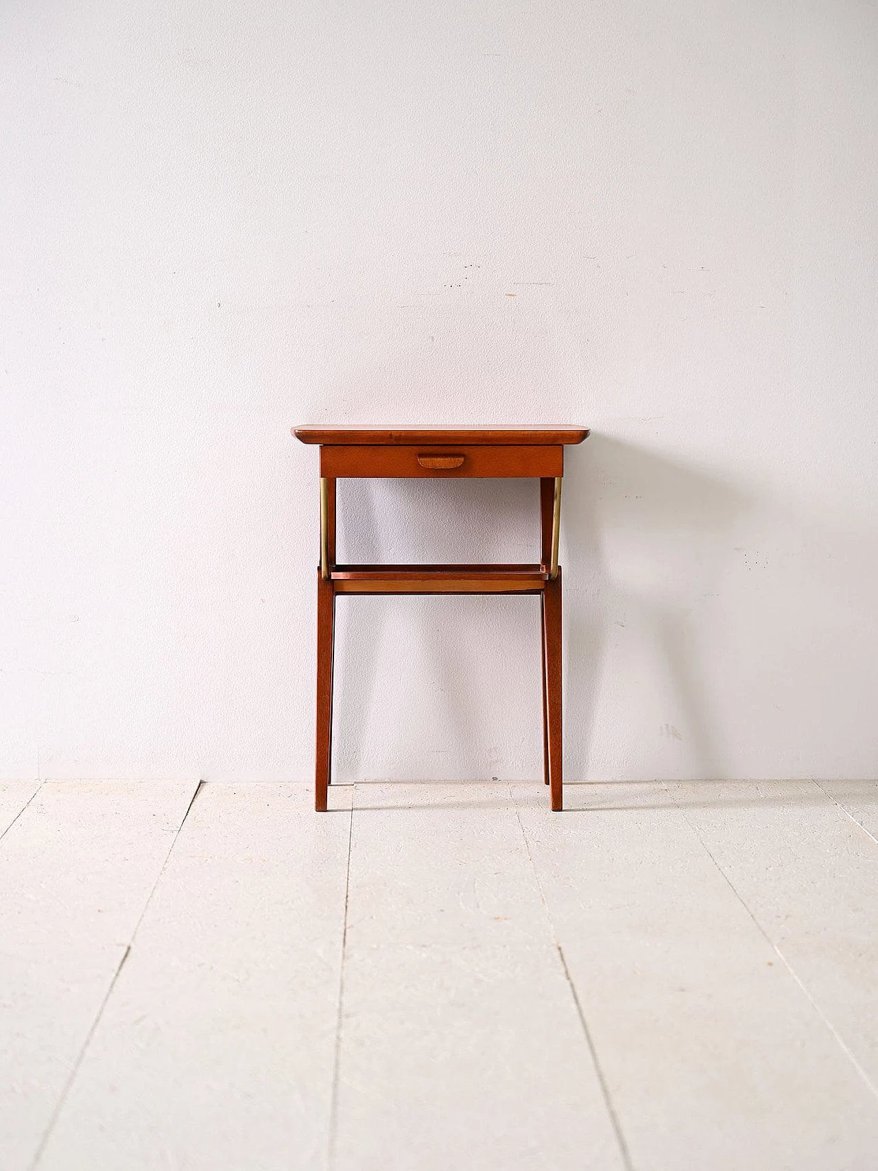 Scandinavian mahogany bedside table with gilded metal details, 1960s 1