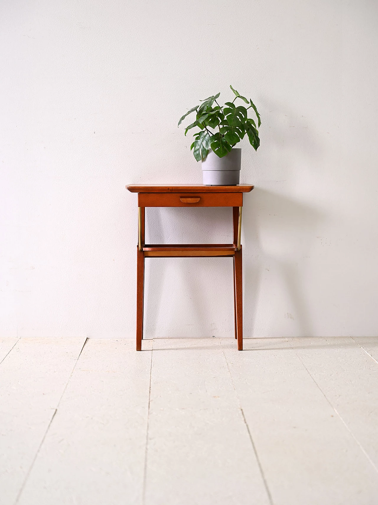 Scandinavian mahogany bedside table with gilded metal details, 1960s 2