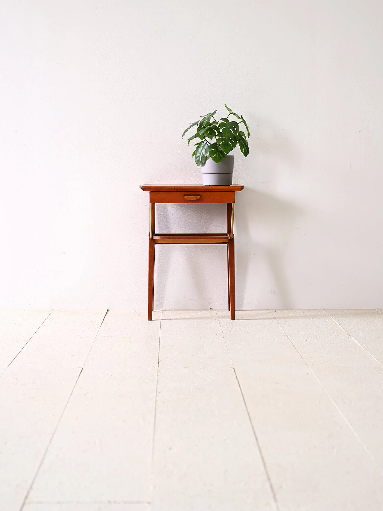 Scandinavian mahogany bedside table with gilded metal details, 1960s 3