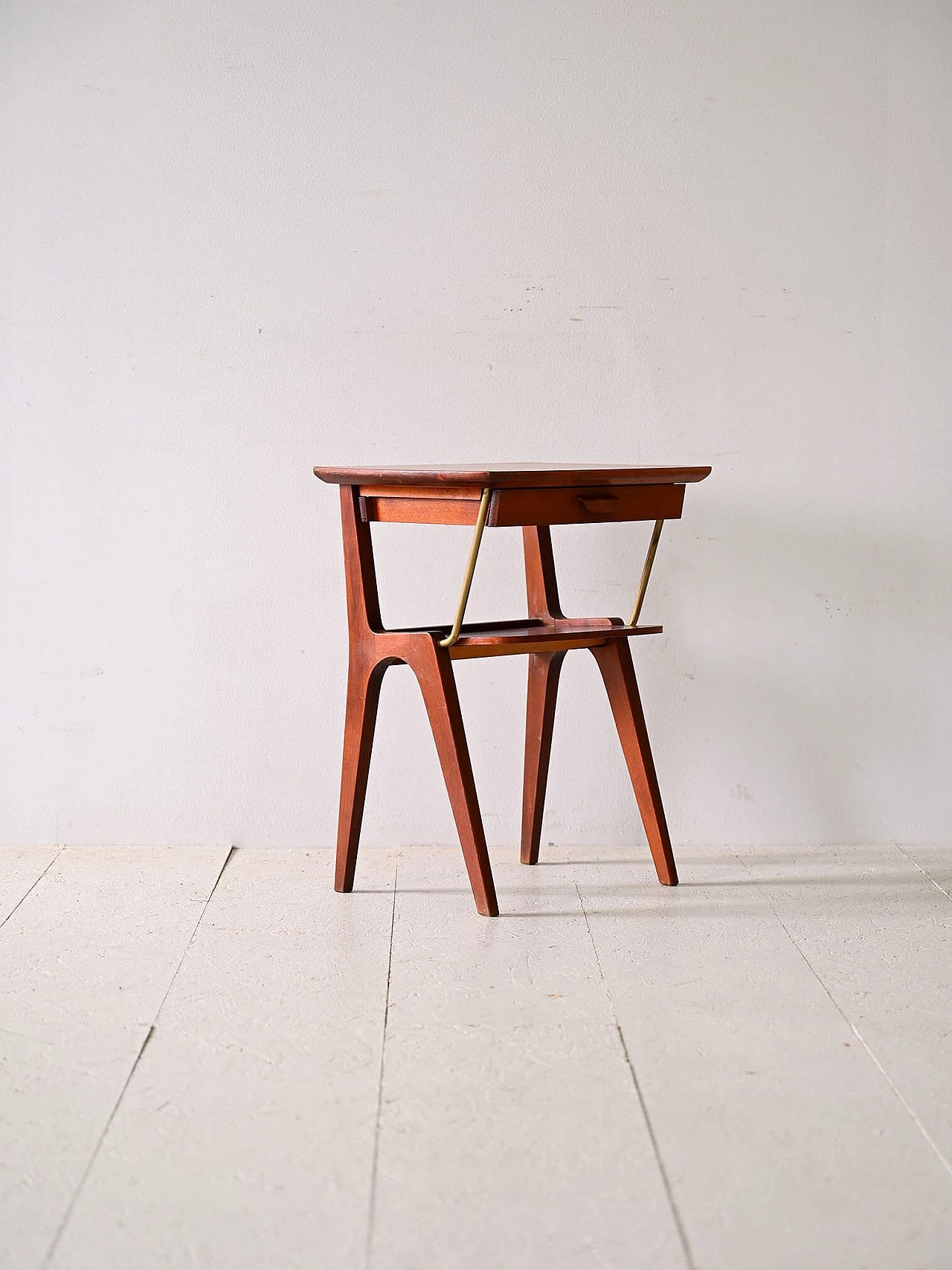 Scandinavian mahogany bedside table with gilded metal details, 1960s 4