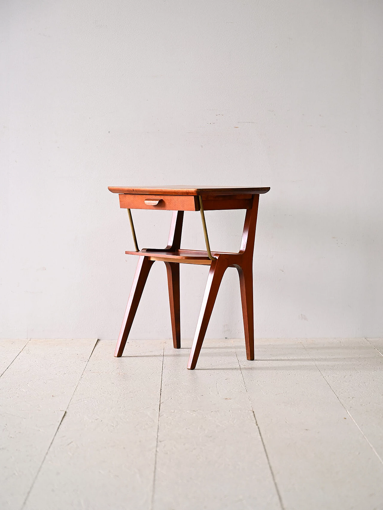 Scandinavian mahogany bedside table with gilded metal details, 1960s 5