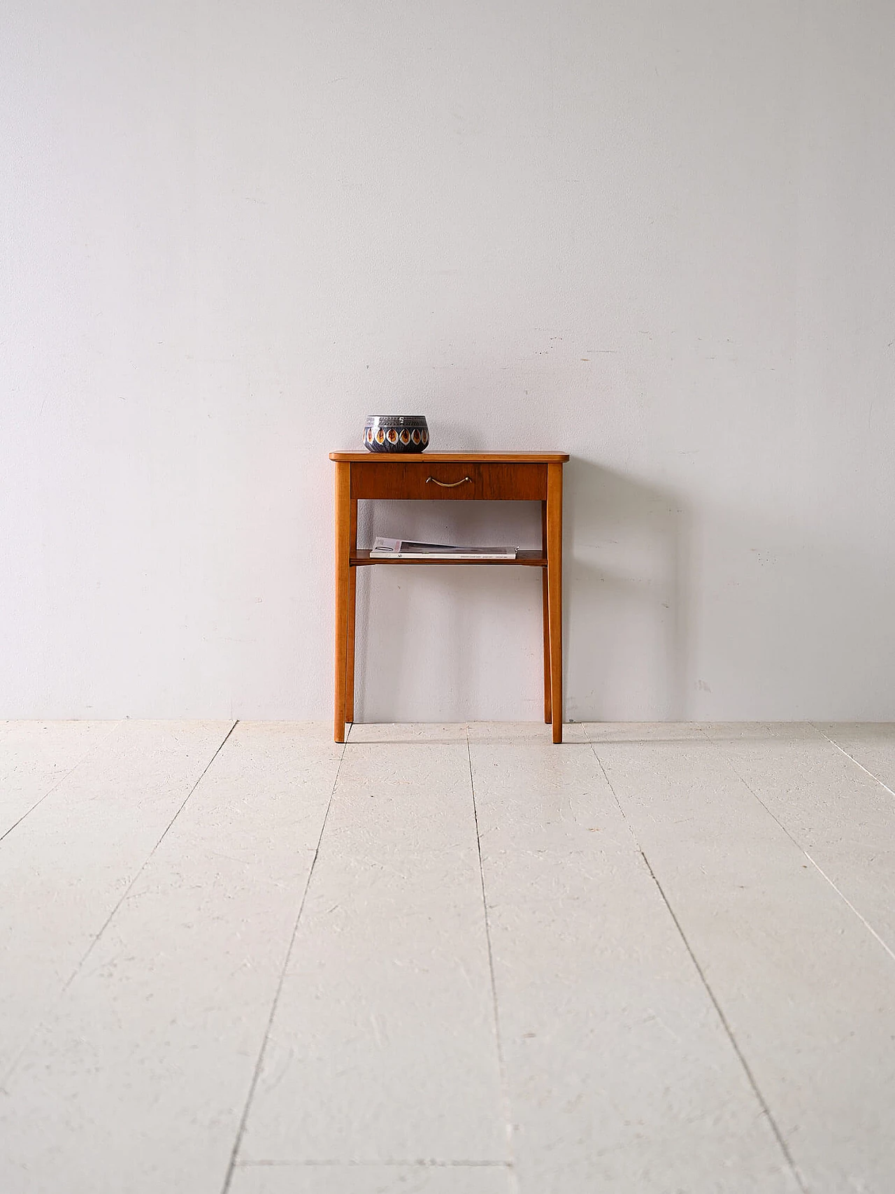 Scandinavian teak bedside table with metal handle, 1950s 1