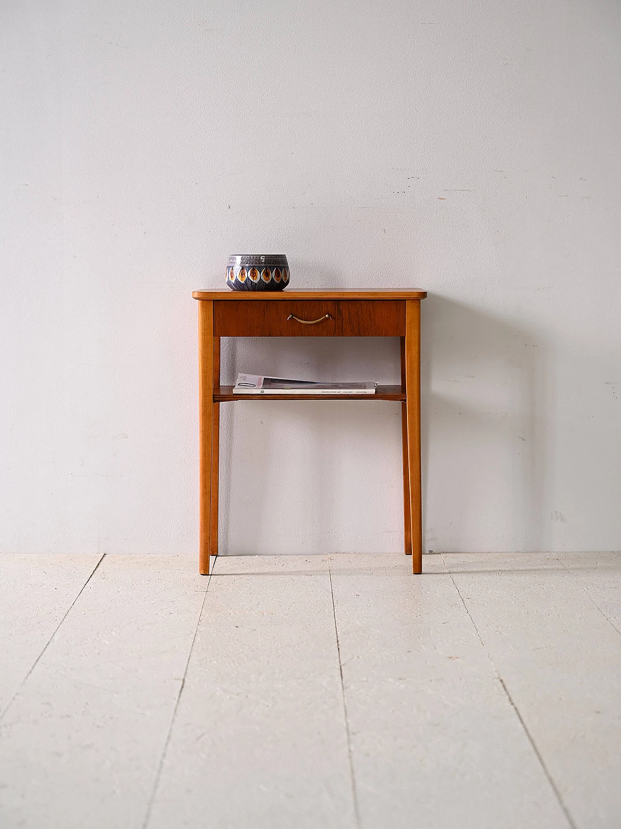 Scandinavian teak bedside table with metal handle, 1950s 2