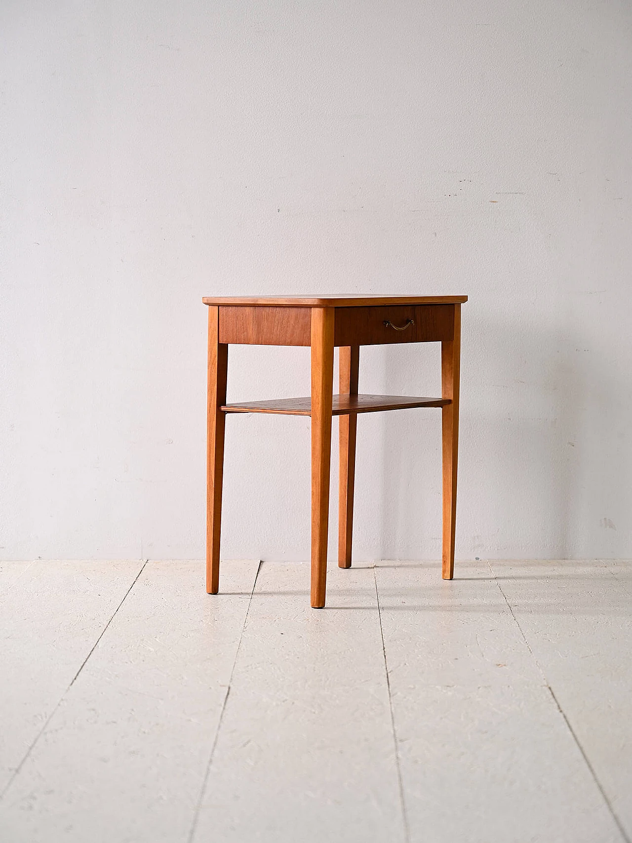 Scandinavian teak bedside table with metal handle, 1950s 4
