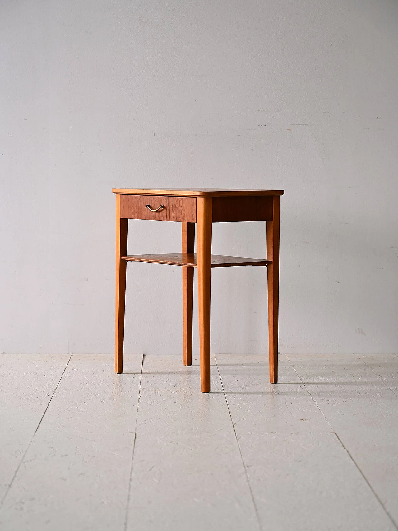 Scandinavian teak bedside table with metal handle, 1950s 5