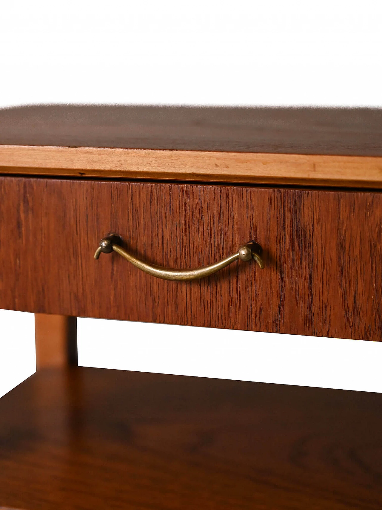 Scandinavian teak bedside table with metal handle, 1950s 8