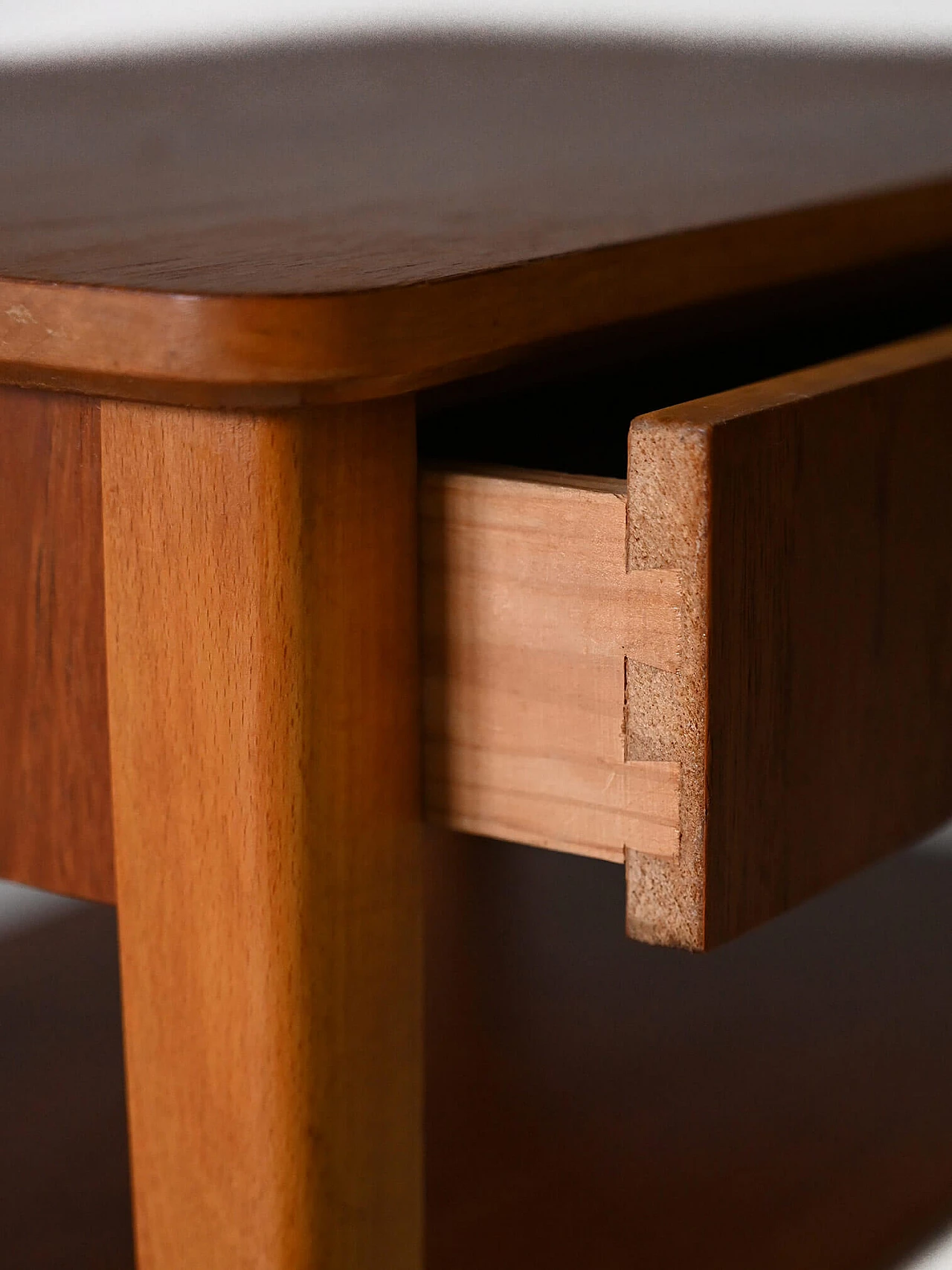 Scandinavian teak bedside table with metal handle, 1950s 10