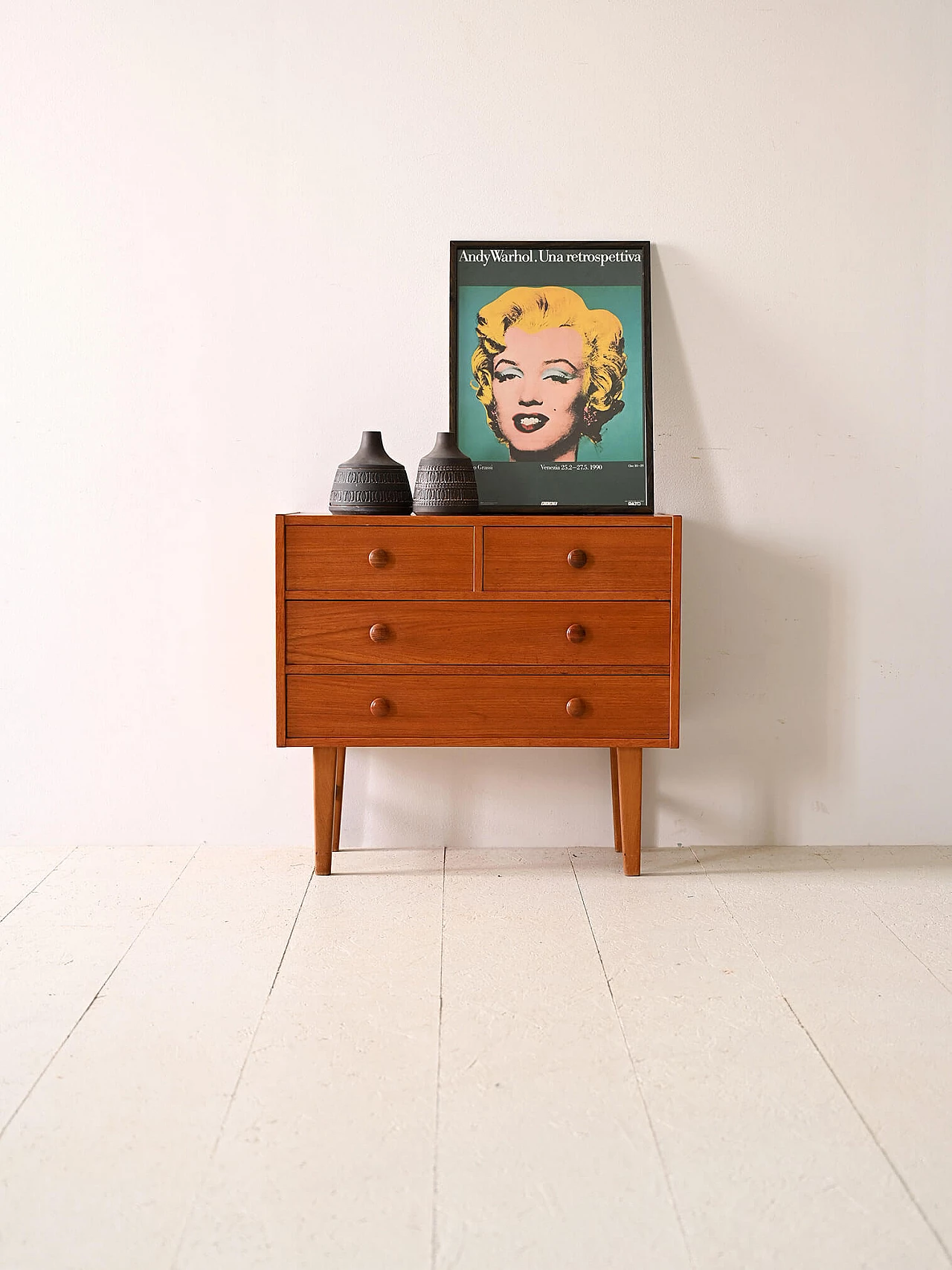Scandinavian teak chest of drawers with carved handles, 1960s 1
