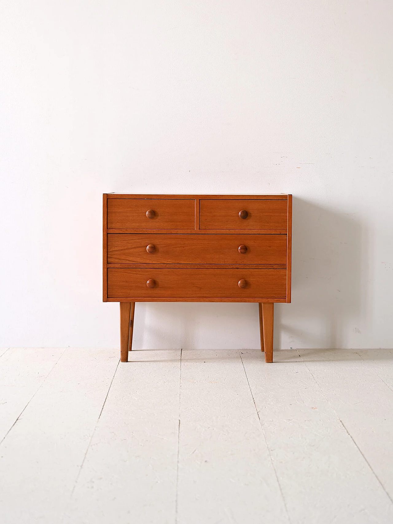 Scandinavian teak chest of drawers with carved handles, 1960s 3