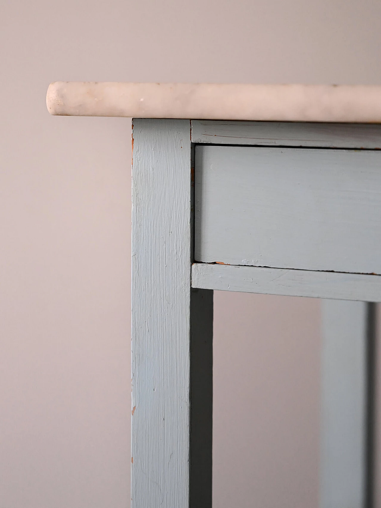 Pair of Deco bedside tables in blue wood with marble top, 1930s 8