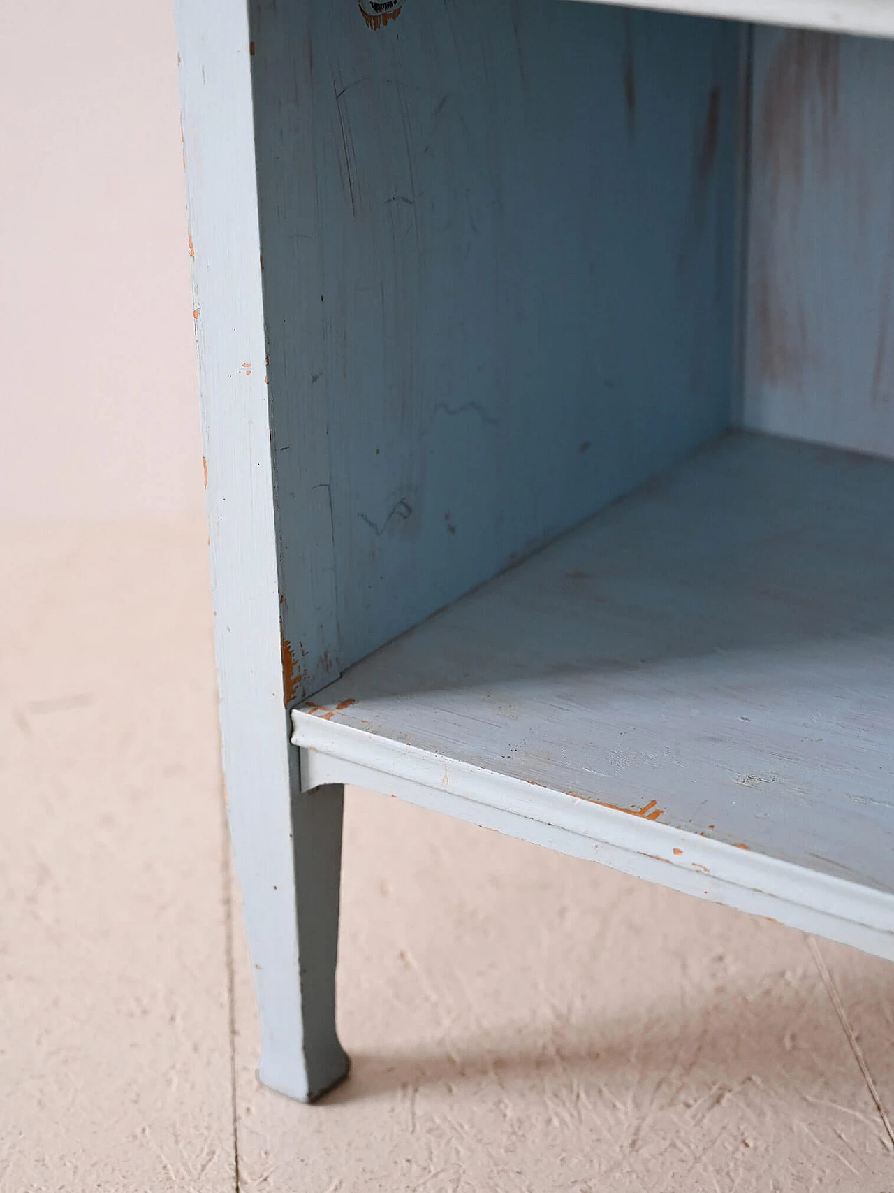 Pair of Deco bedside tables in blue wood with marble top, 1930s 11