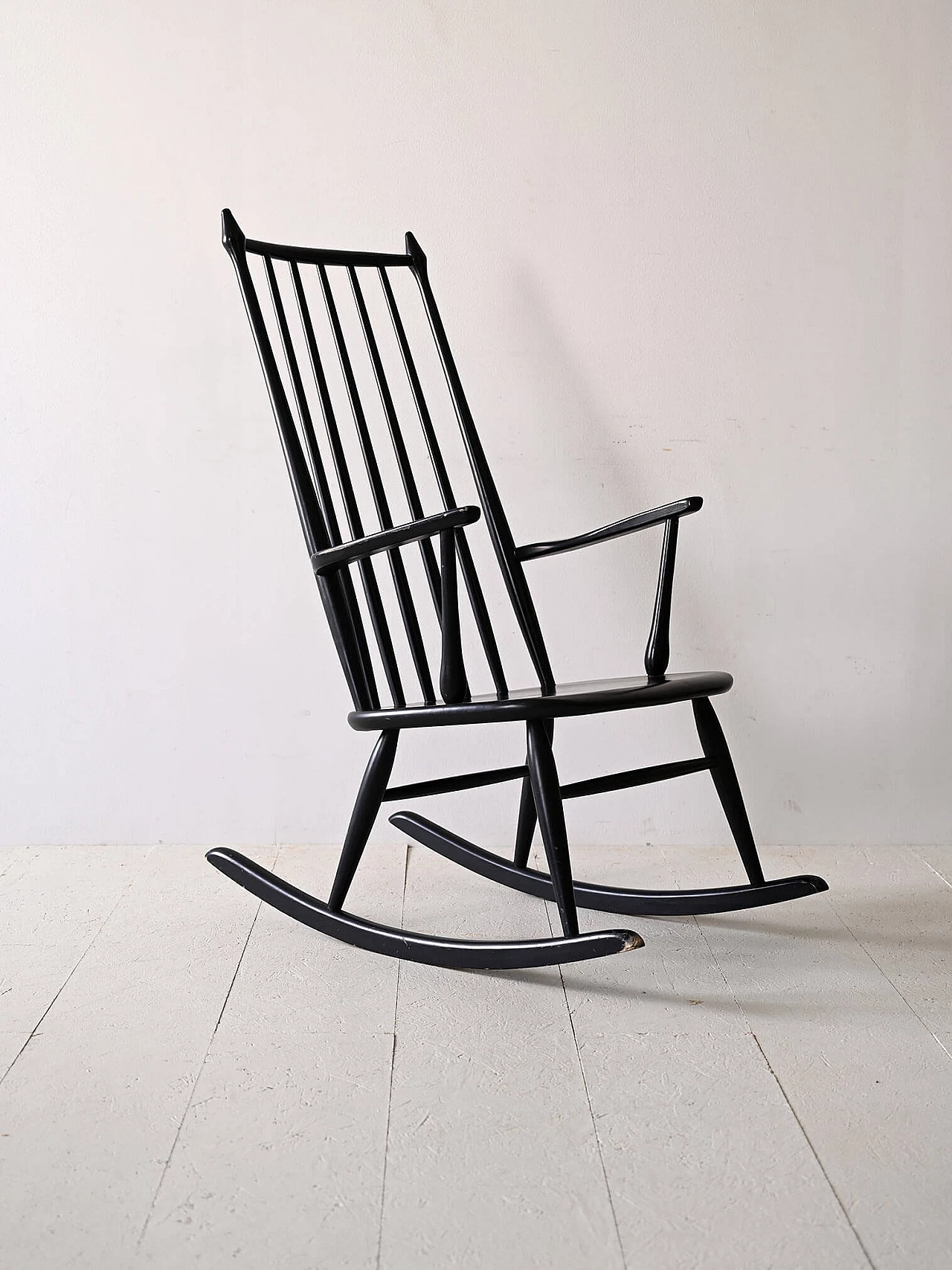 Scandinavian rocking chair in black-stained wood, 1960s 2