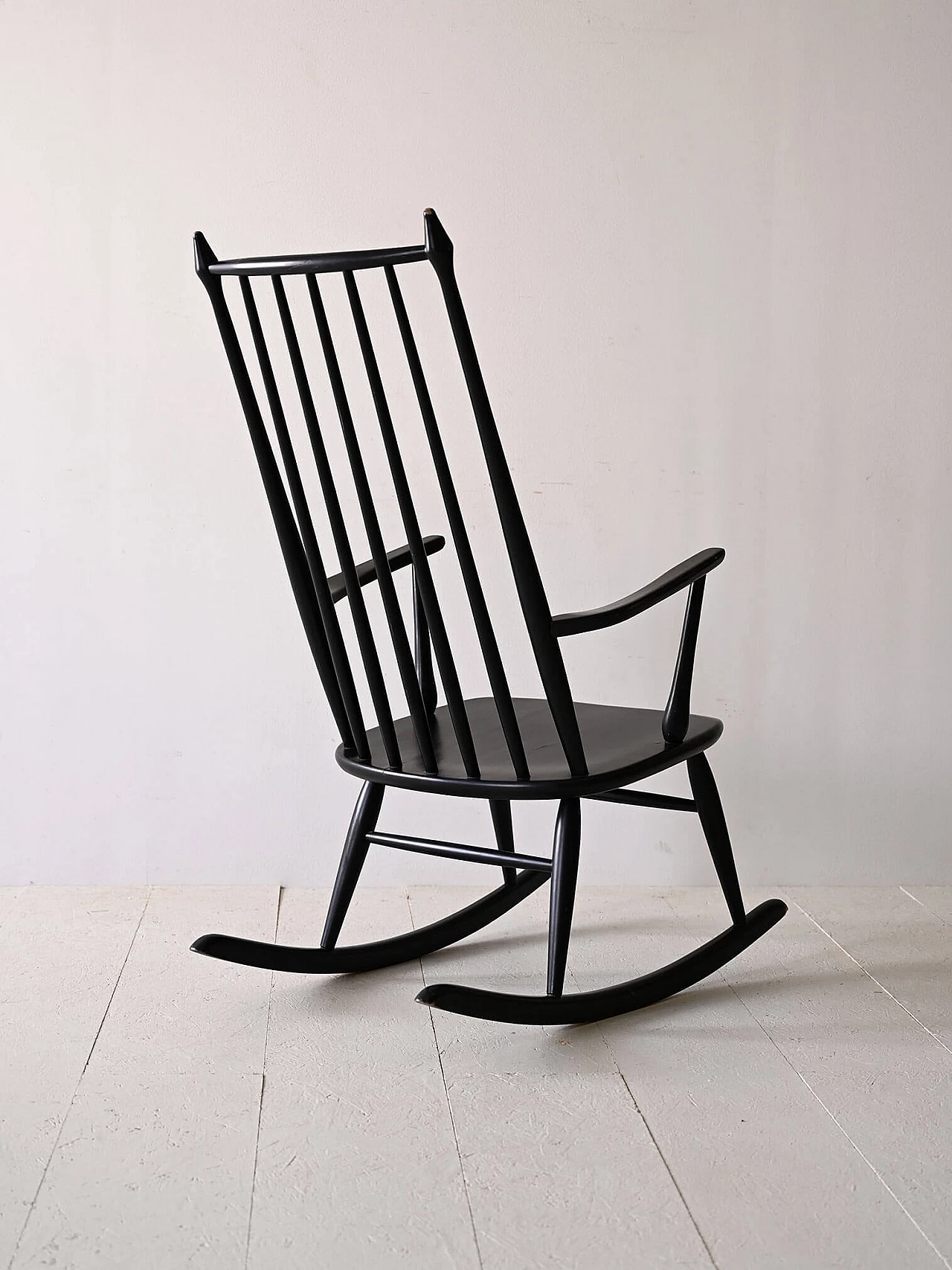 Scandinavian rocking chair in black-stained wood, 1960s 3