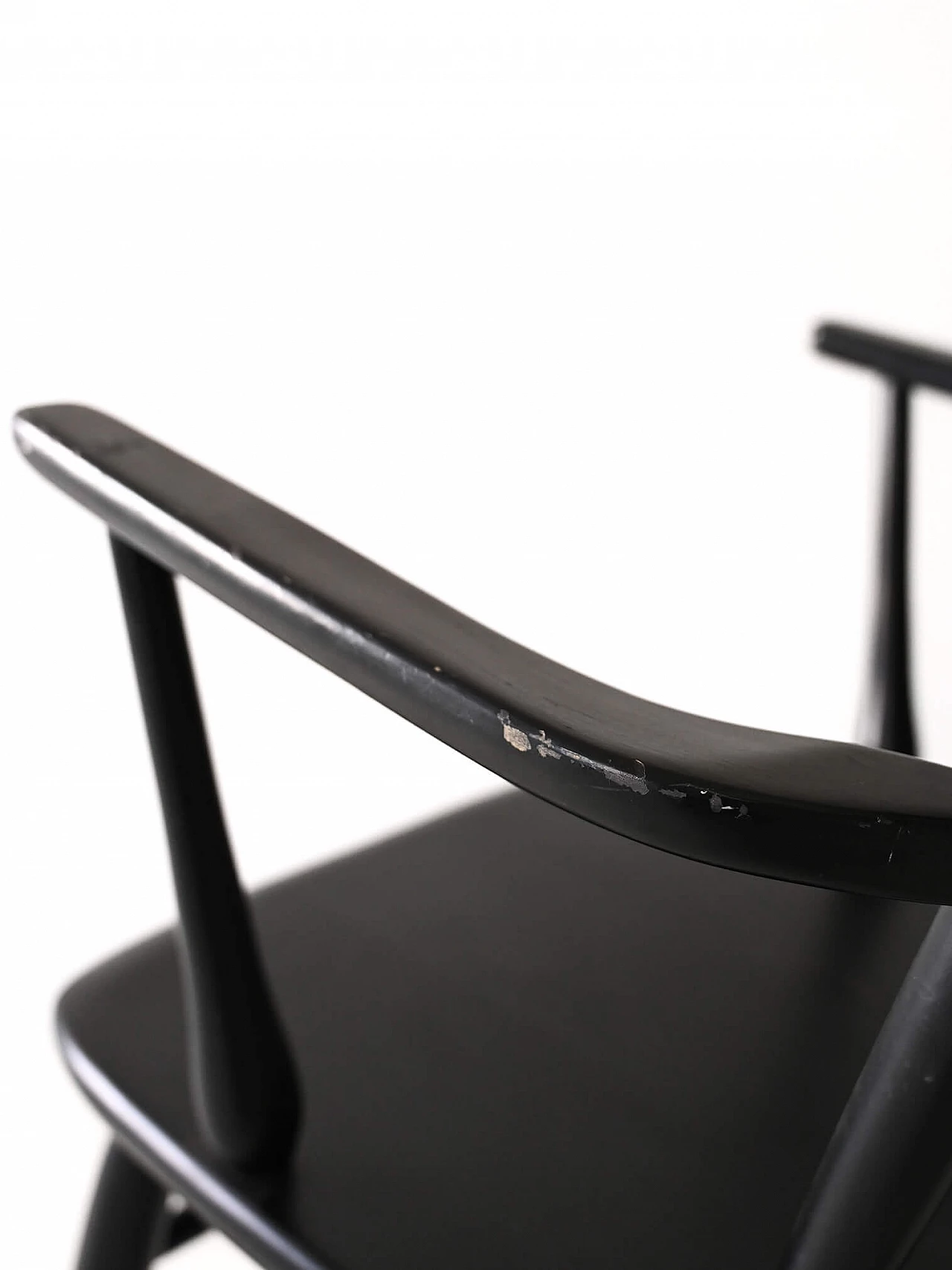 Sedia a dondolo scandinava in legno tinto nero, anni '60 13