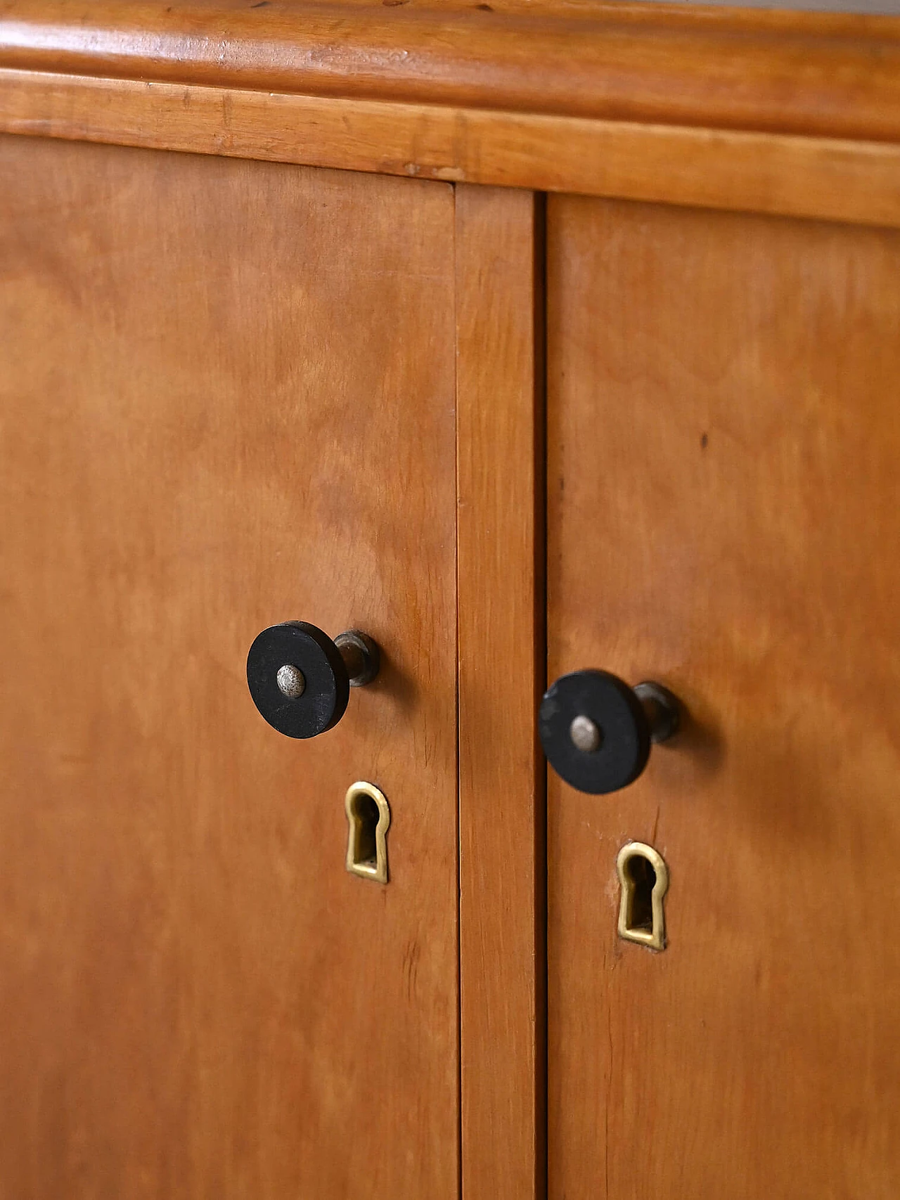 Deco birch cabinet with wheels, 1940s 9