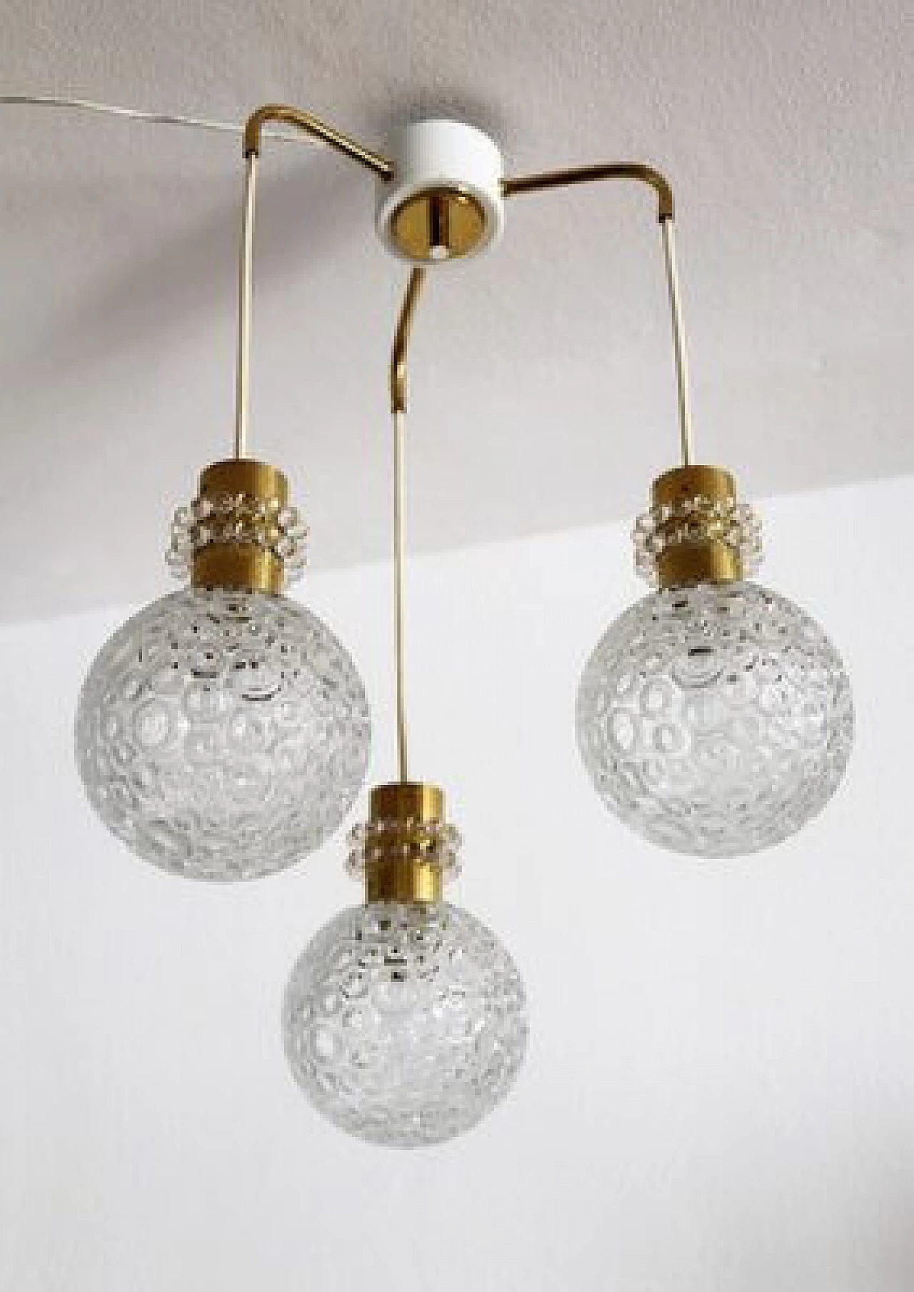 Three-light brass and glass chandelier by Emil Stejnar, 1970s 1