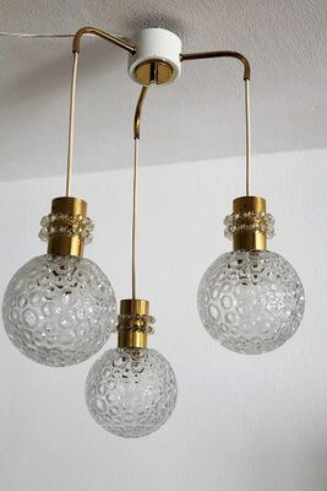 Three-light brass and glass chandelier by Emil Stejnar, 1970s 3
