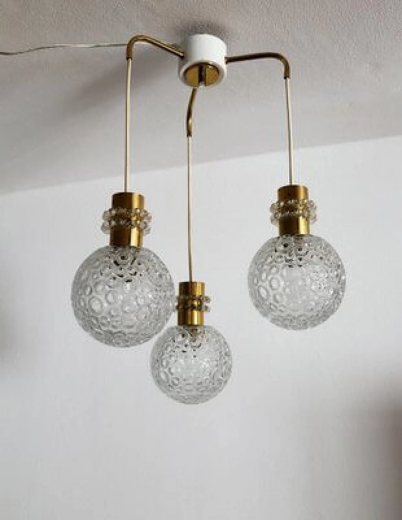 Three-light brass and glass chandelier by Emil Stejnar, 1970s 5
