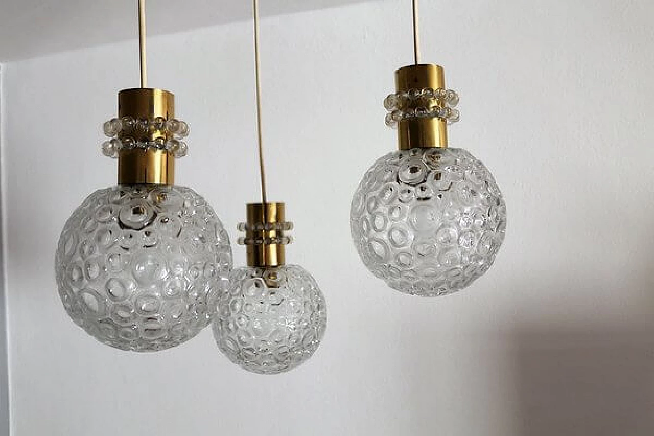 Three-light brass and glass chandelier by Emil Stejnar, 1970s 7