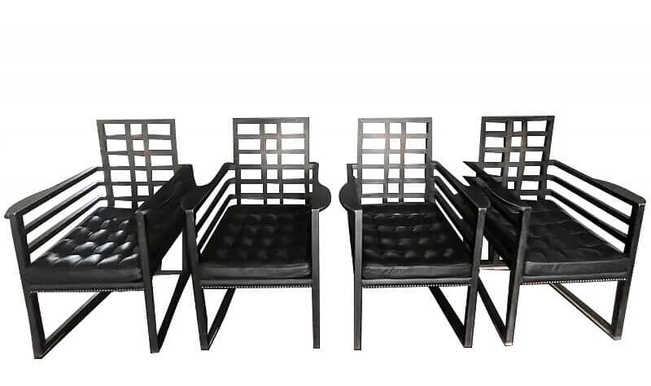 4 Armloffel chairs in black wood and black leather by Josef Hoffmann for Wittman, 1960s 11