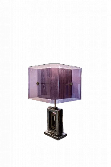 Lampada da tavolo in ottone cromato e vetro acrilico di Romeo Rega, anni '70
