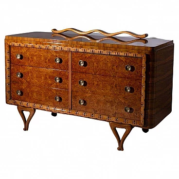 Walnut chest of drawers with brass knobs attributed to Paolo Buffa, 1950s