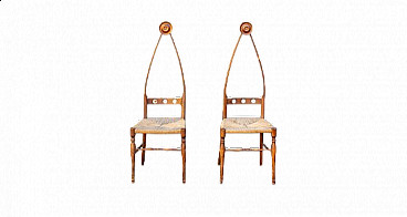 Pair of walnut and straw chairs by Pozzi & Varga, 1950s