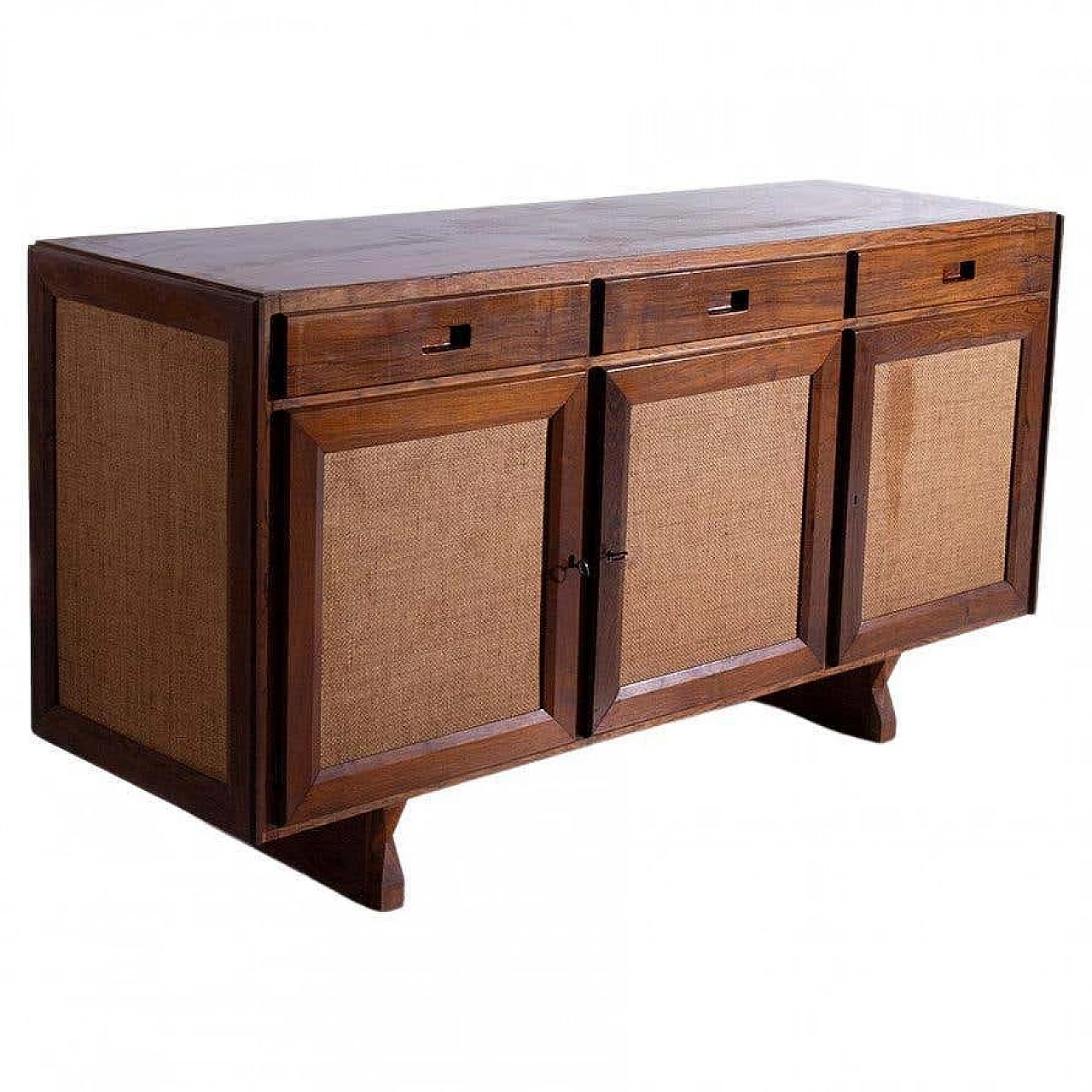 Brazilian wooden and rattan sideboard, 1950s 1
