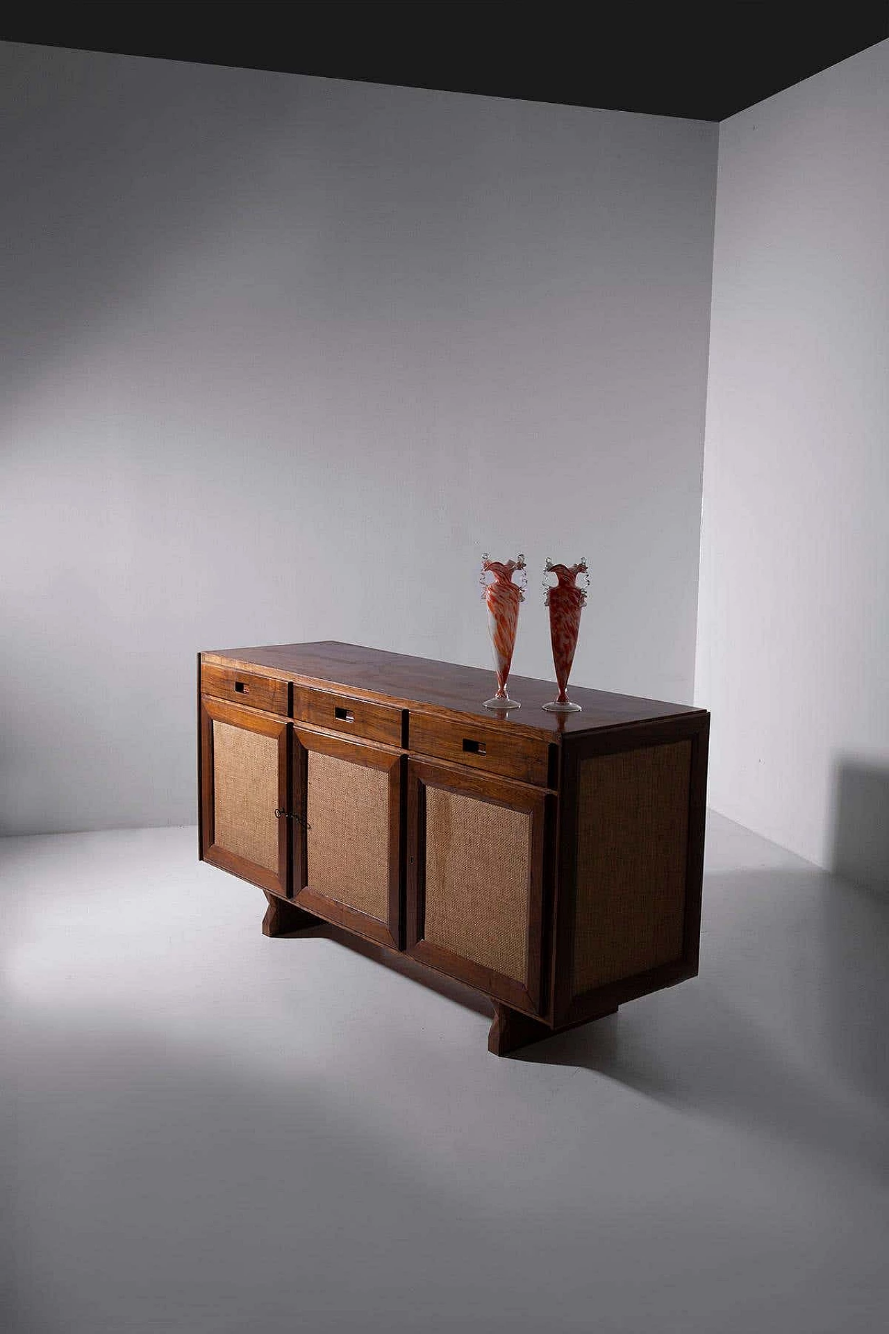 Brazilian wooden and rattan sideboard, 1950s 3