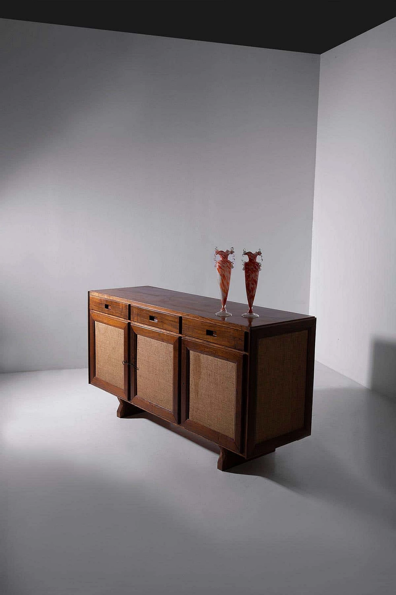 Credenza brasiliana in legno e rattan, anni '50 3