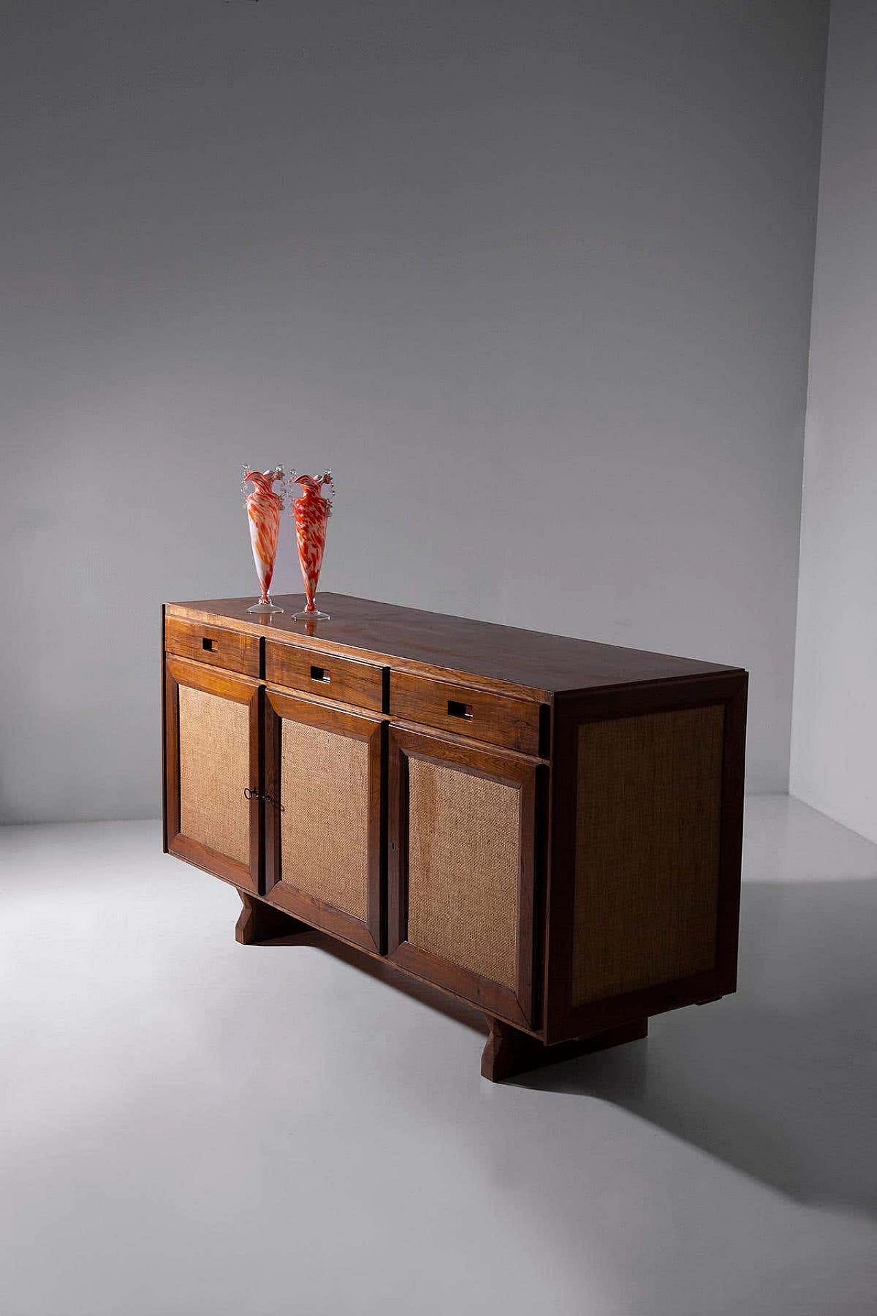 Credenza brasiliana in legno e rattan, anni '50 7