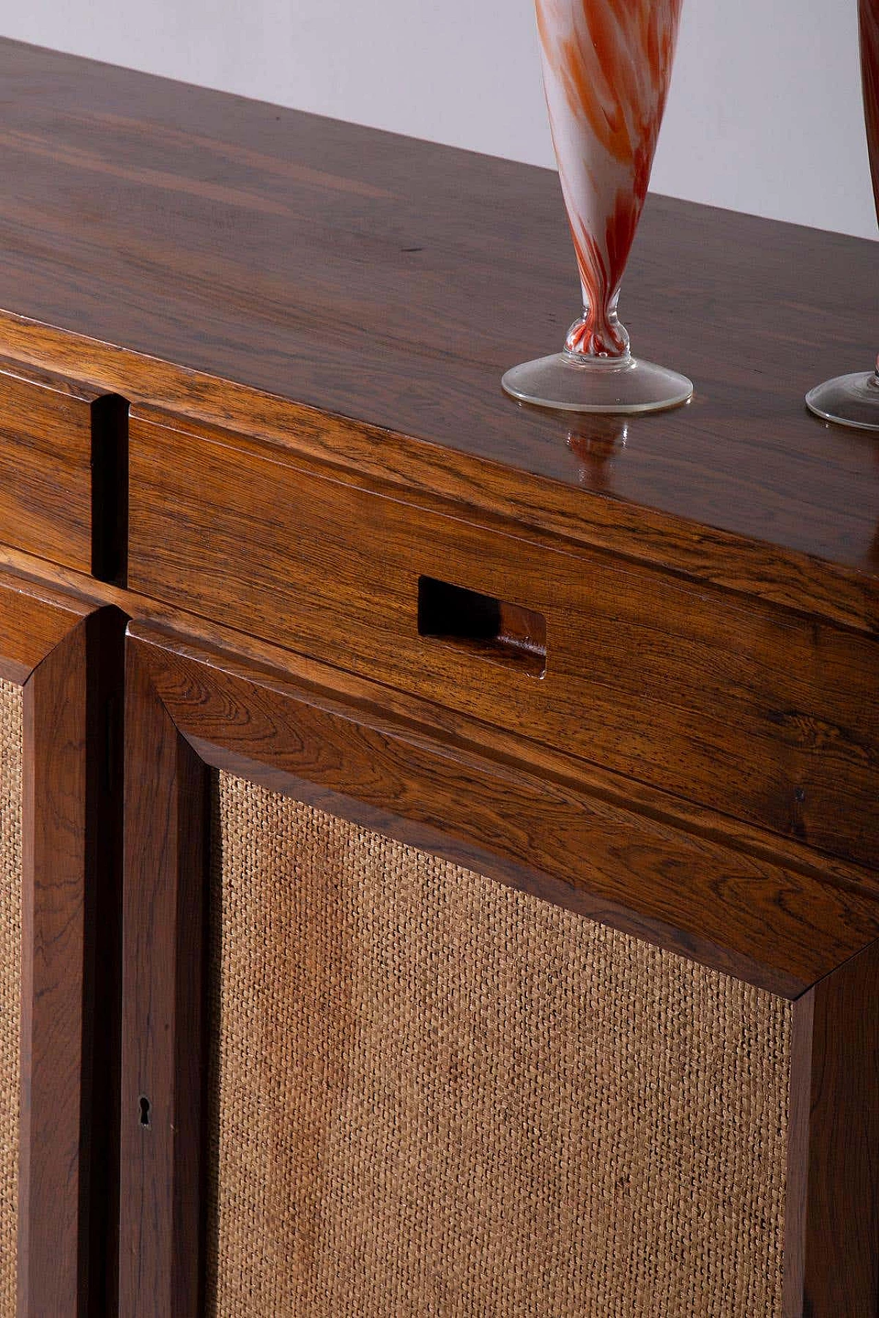 Brazilian wooden and rattan sideboard, 1950s 10