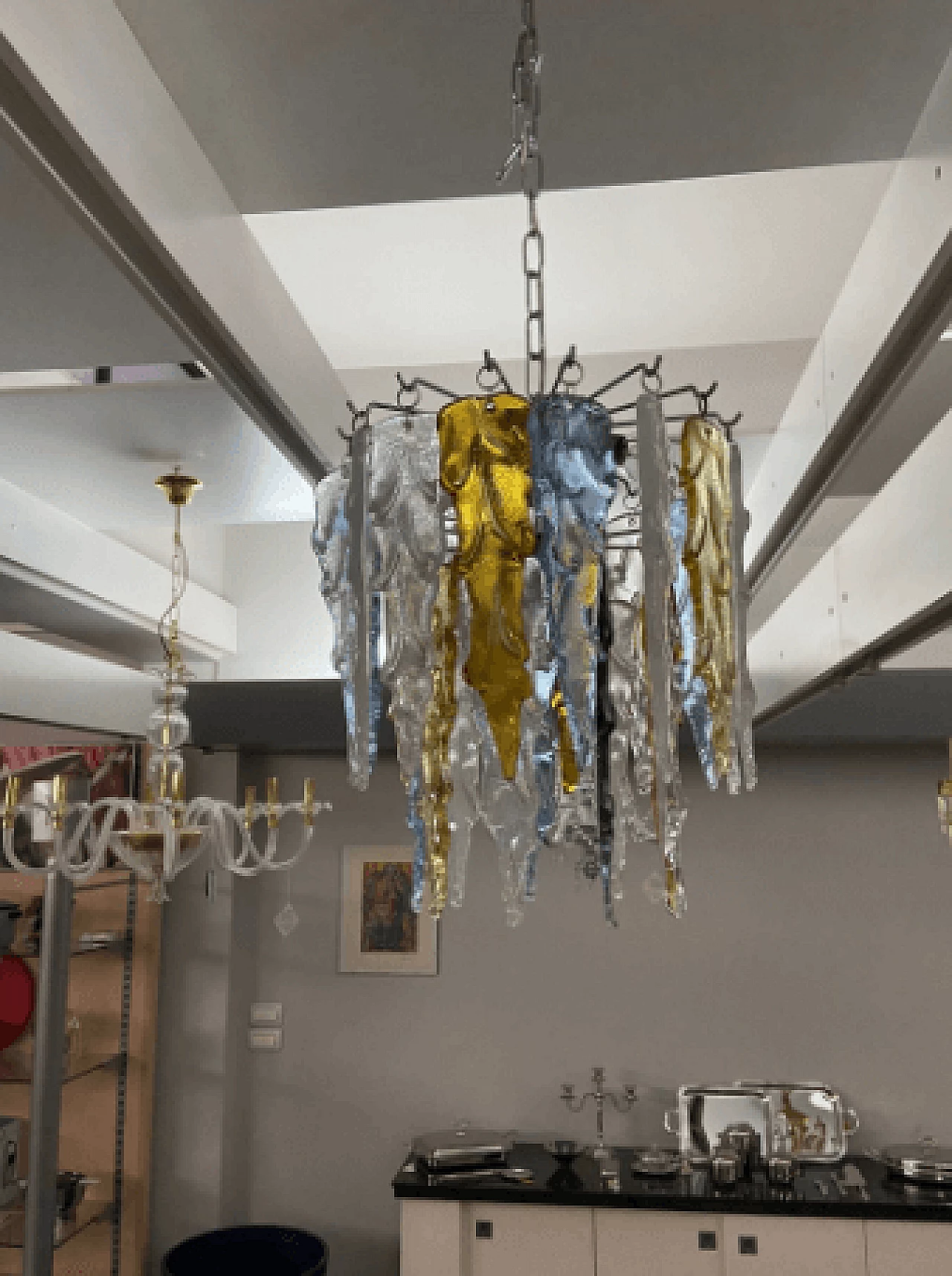 Polychrome Murano glass chandelier by Mazzega, 1980s 3