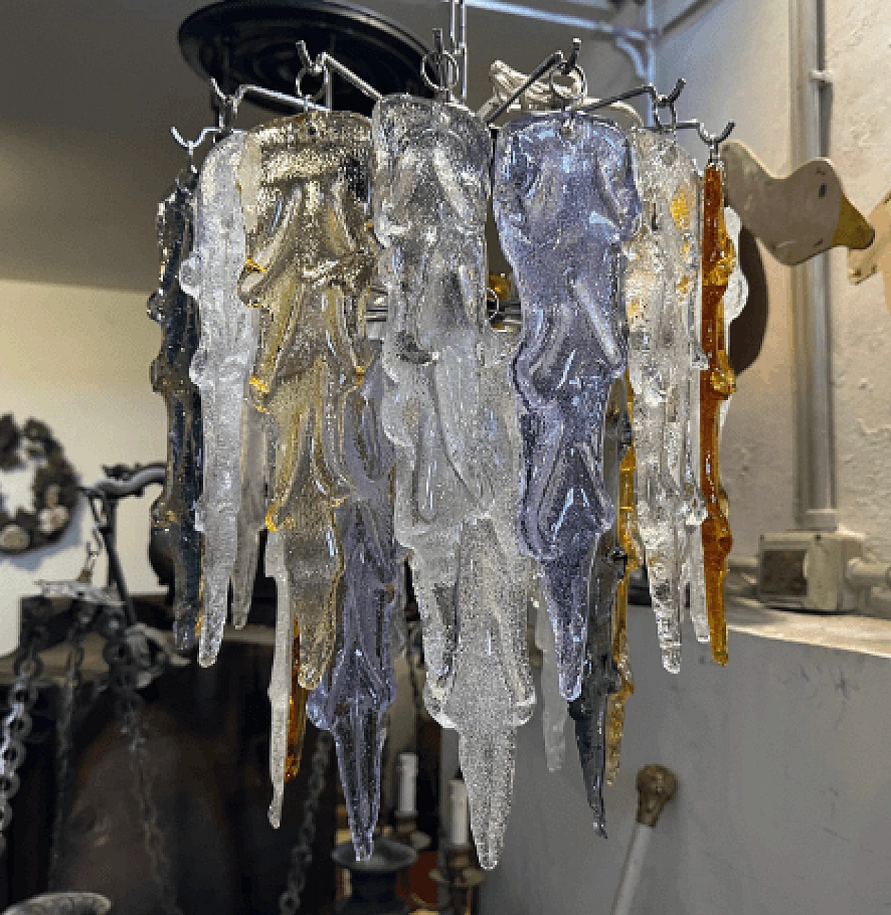 Polychrome Murano glass chandelier by Mazzega, 1980s 4