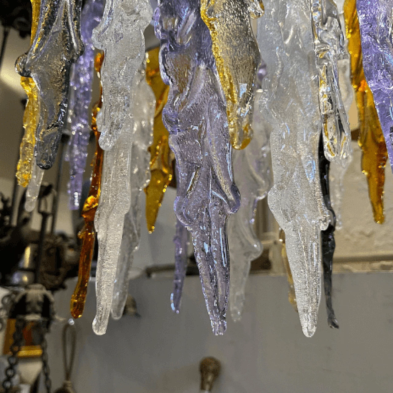 Polychrome Murano glass chandelier by Mazzega, 1980s 5