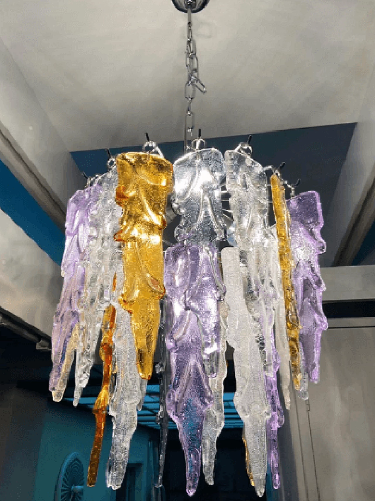 Polychrome Murano glass chandelier by Mazzega, 1980s 6