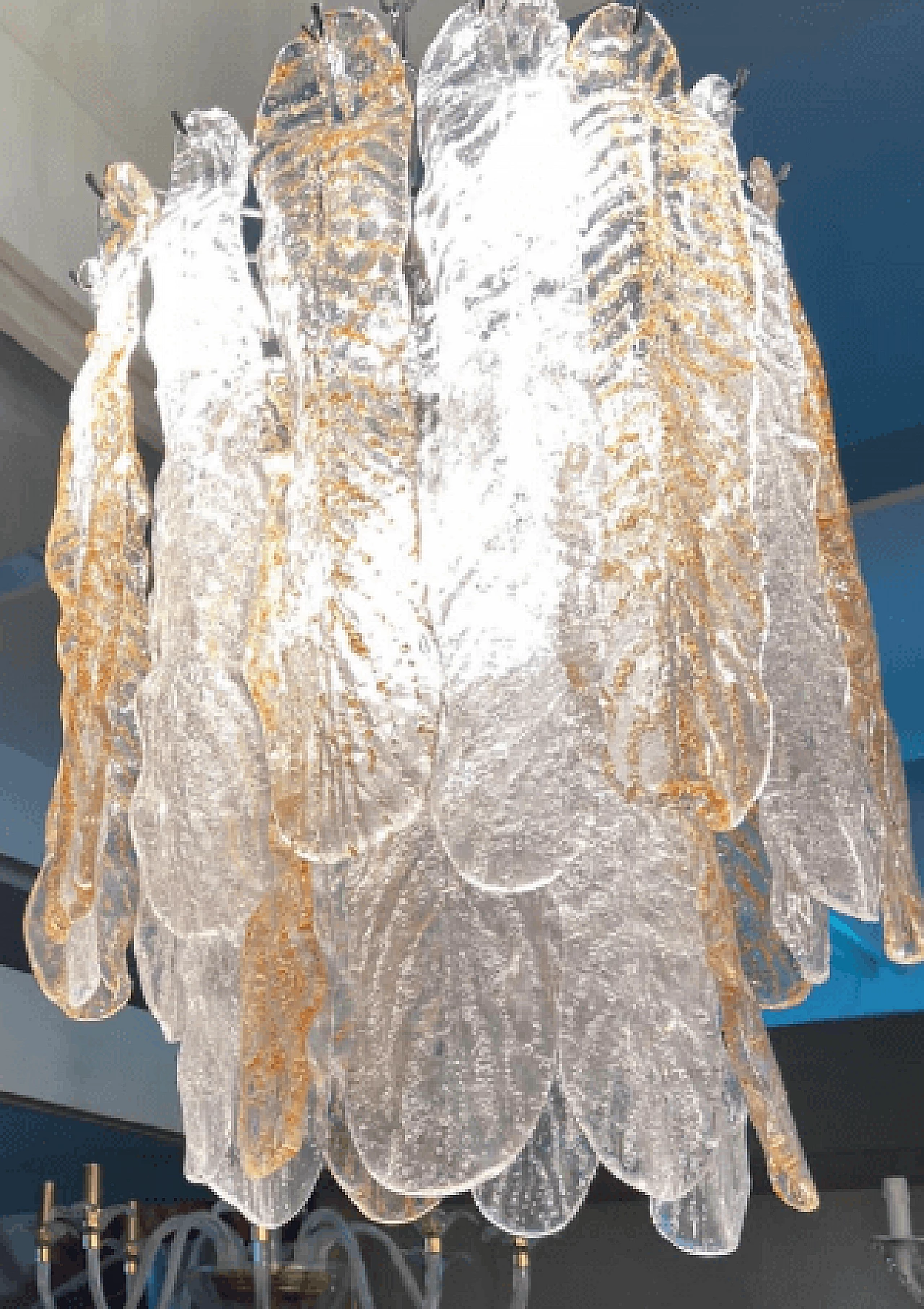 White and brown Murano glass chandelier by Mazzega, 1970s 1