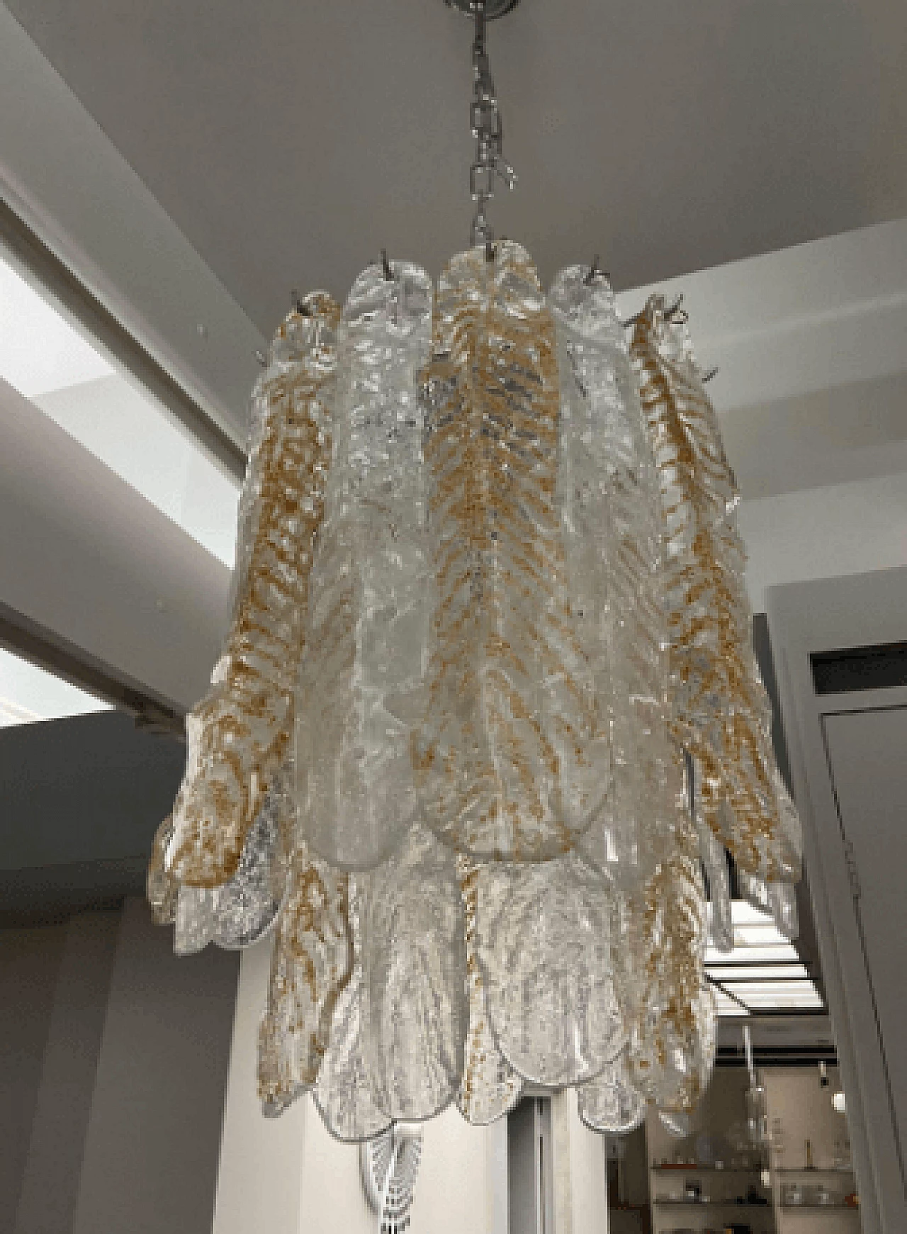 White and brown Murano glass chandelier by Mazzega, 1970s 2