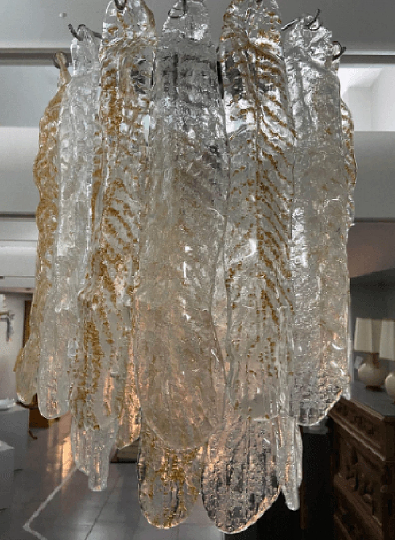 White and brown Murano glass chandelier by Mazzega, 1970s 3